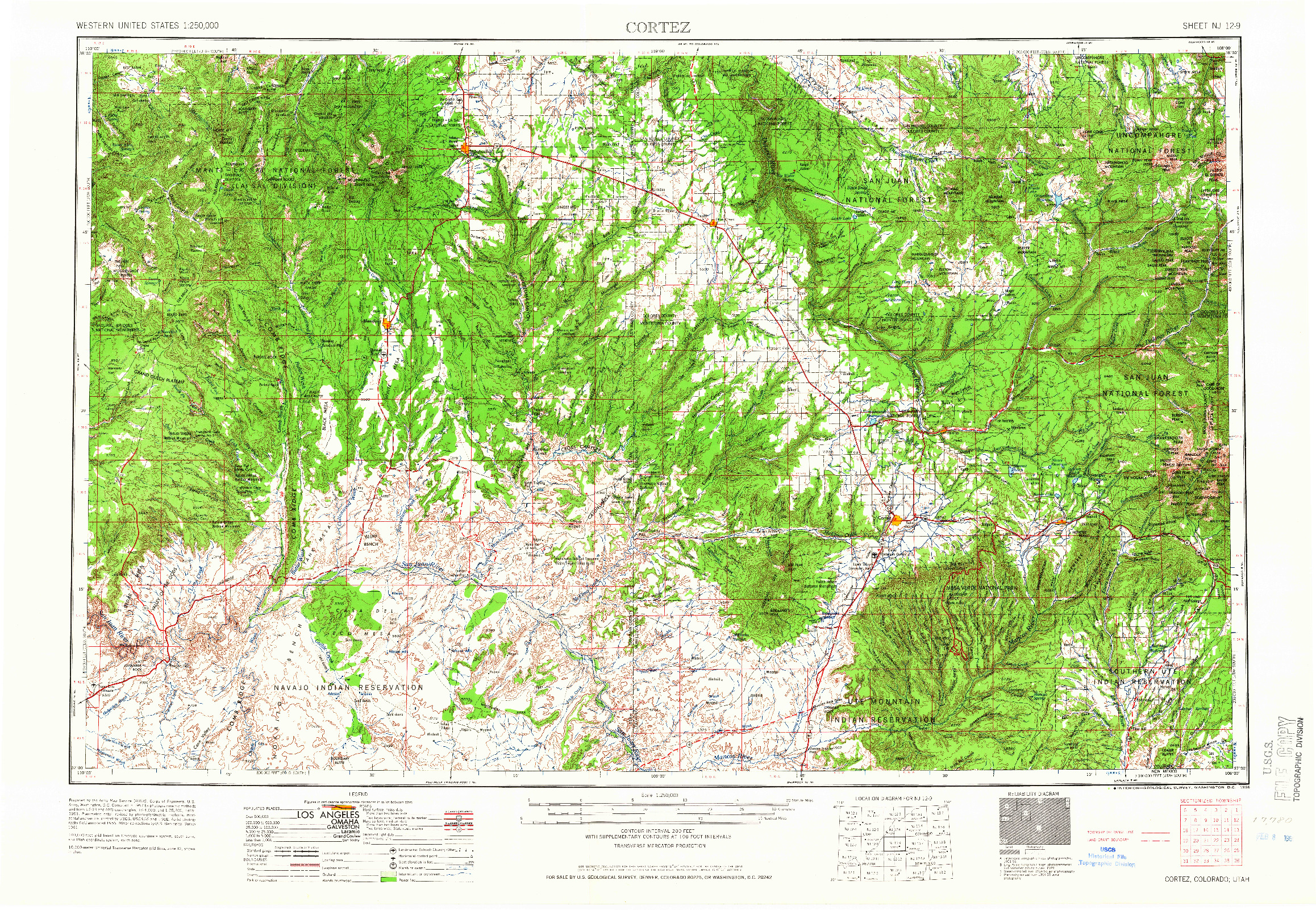 USGS 1:250000-SCALE QUADRANGLE FOR CORTEZ, CO 1966