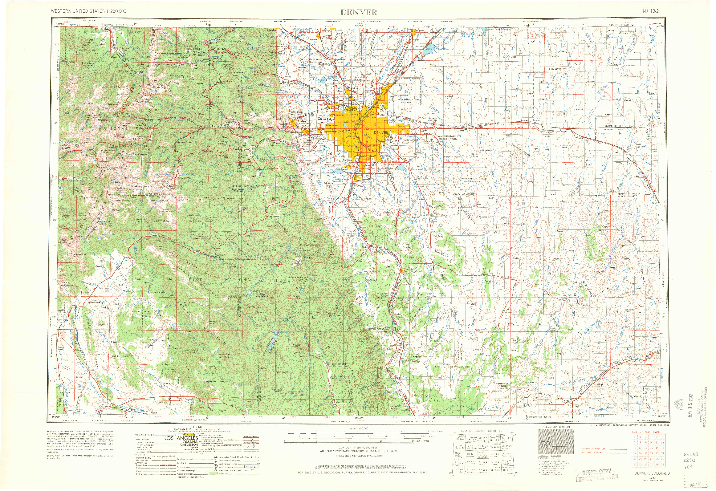 USGS 1:250000-SCALE QUADRANGLE FOR DENVER, CO 1953