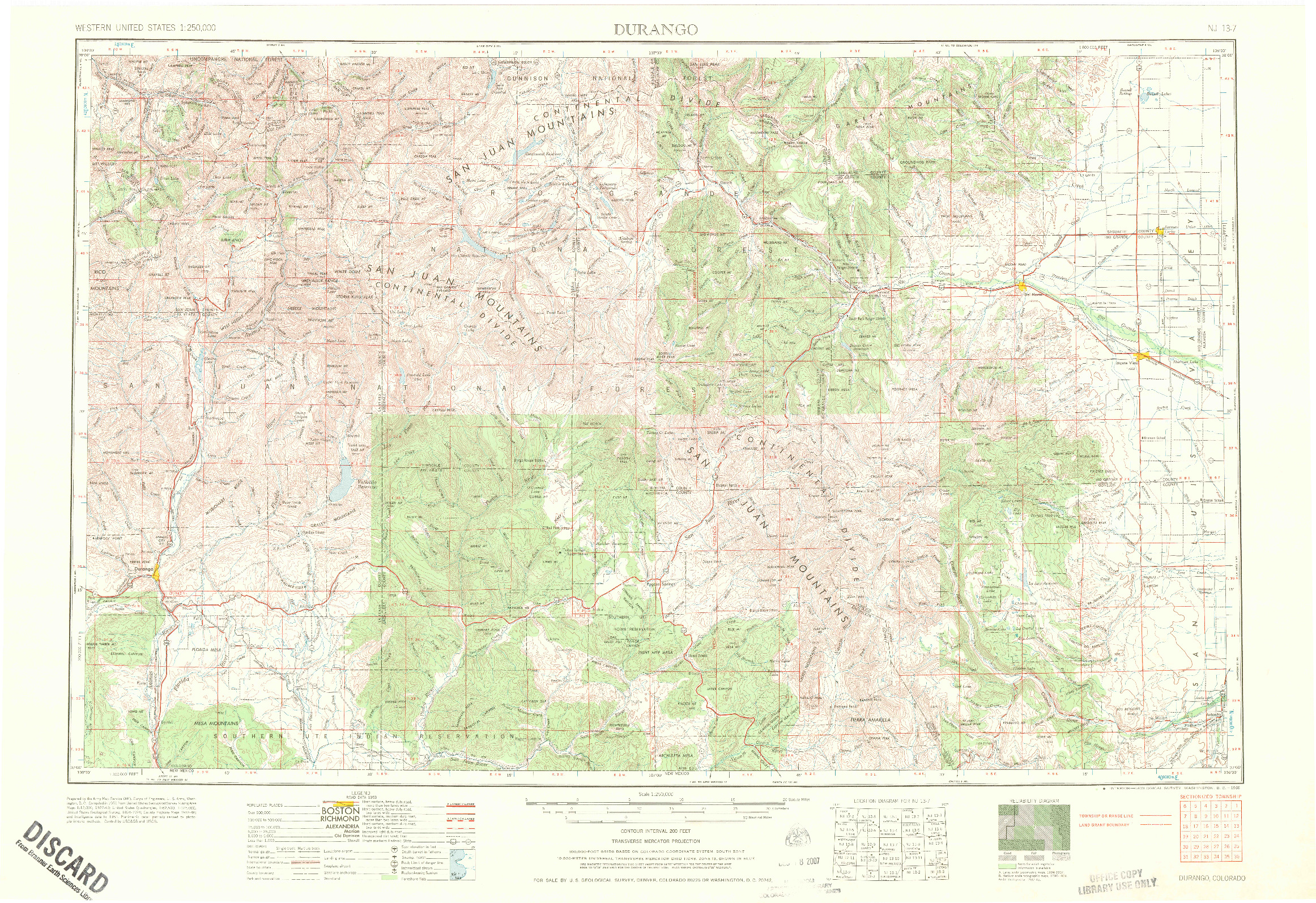 USGS 1:250000-SCALE QUADRANGLE FOR DURANGO, CO 1966