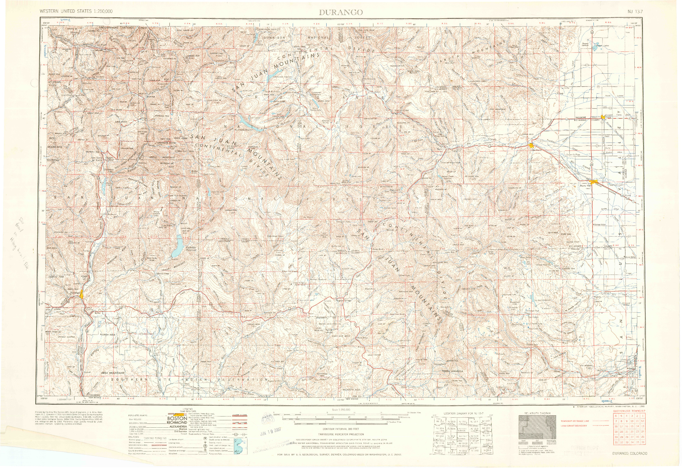 USGS 1:250000-SCALE QUADRANGLE FOR DURANGO, CO 1966