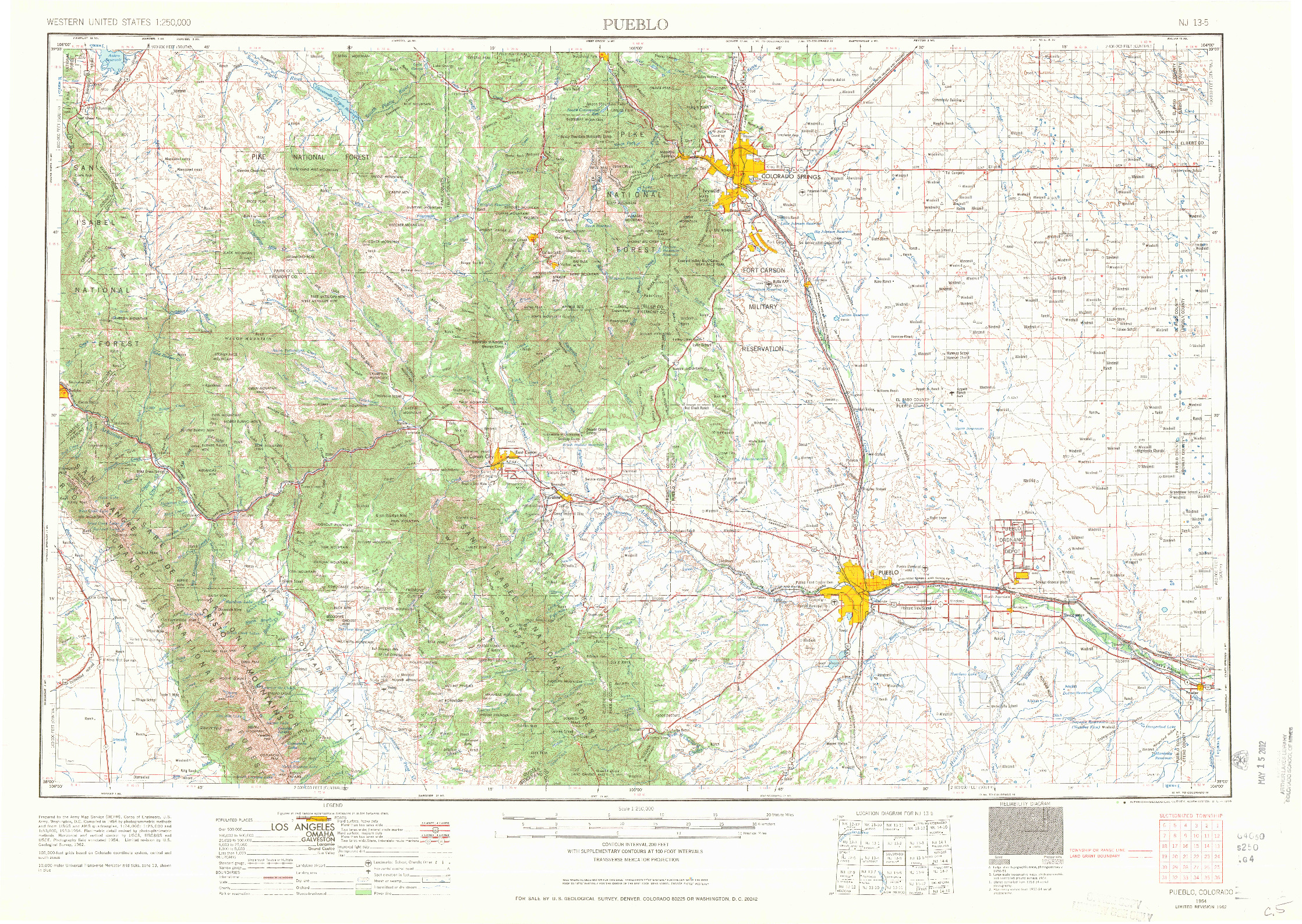 USGS 1:250000-SCALE QUADRANGLE FOR PUEBLO, CO 1954