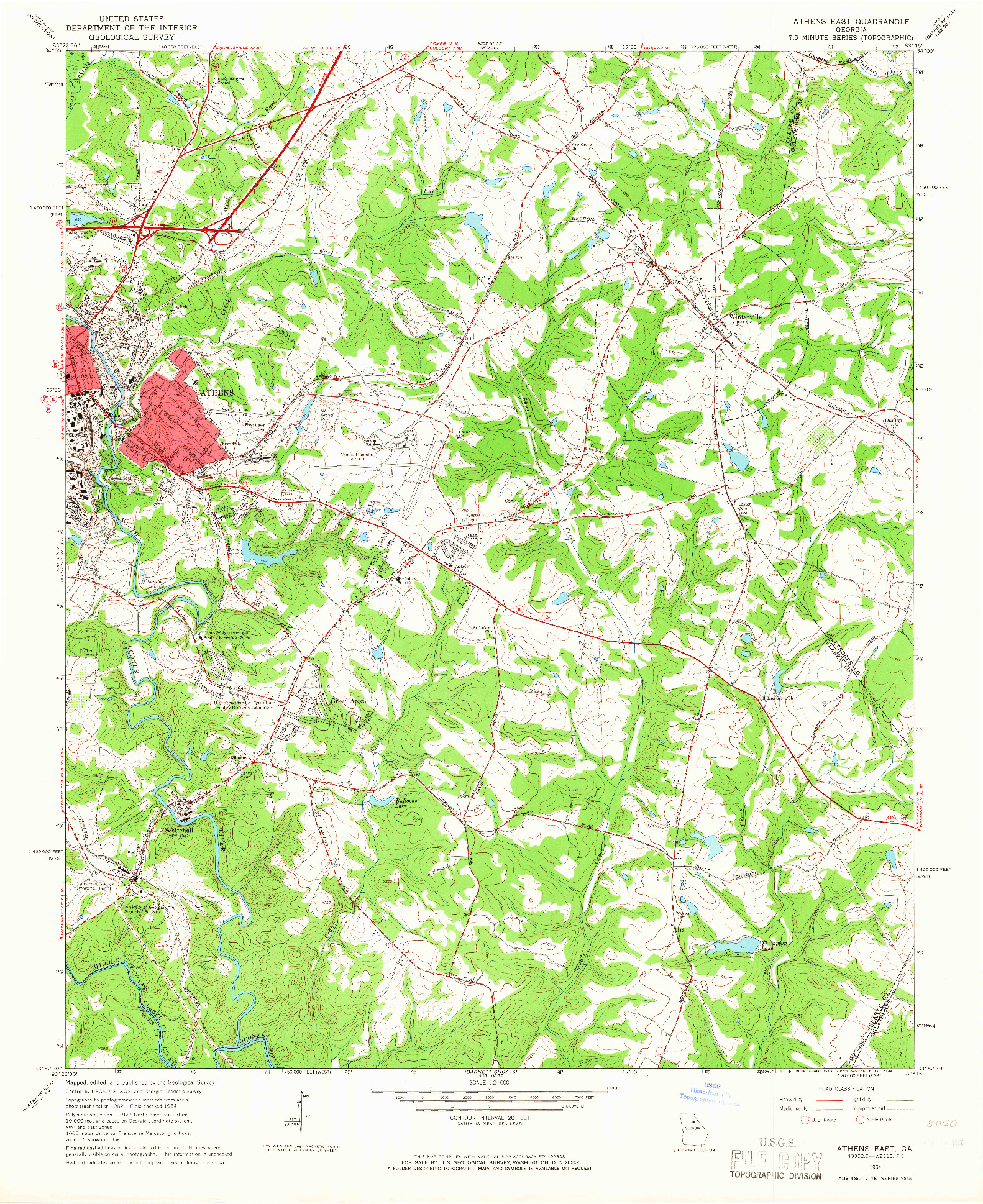 USGS 1:24000-SCALE QUADRANGLE FOR ATHENS EAST, GA 1964