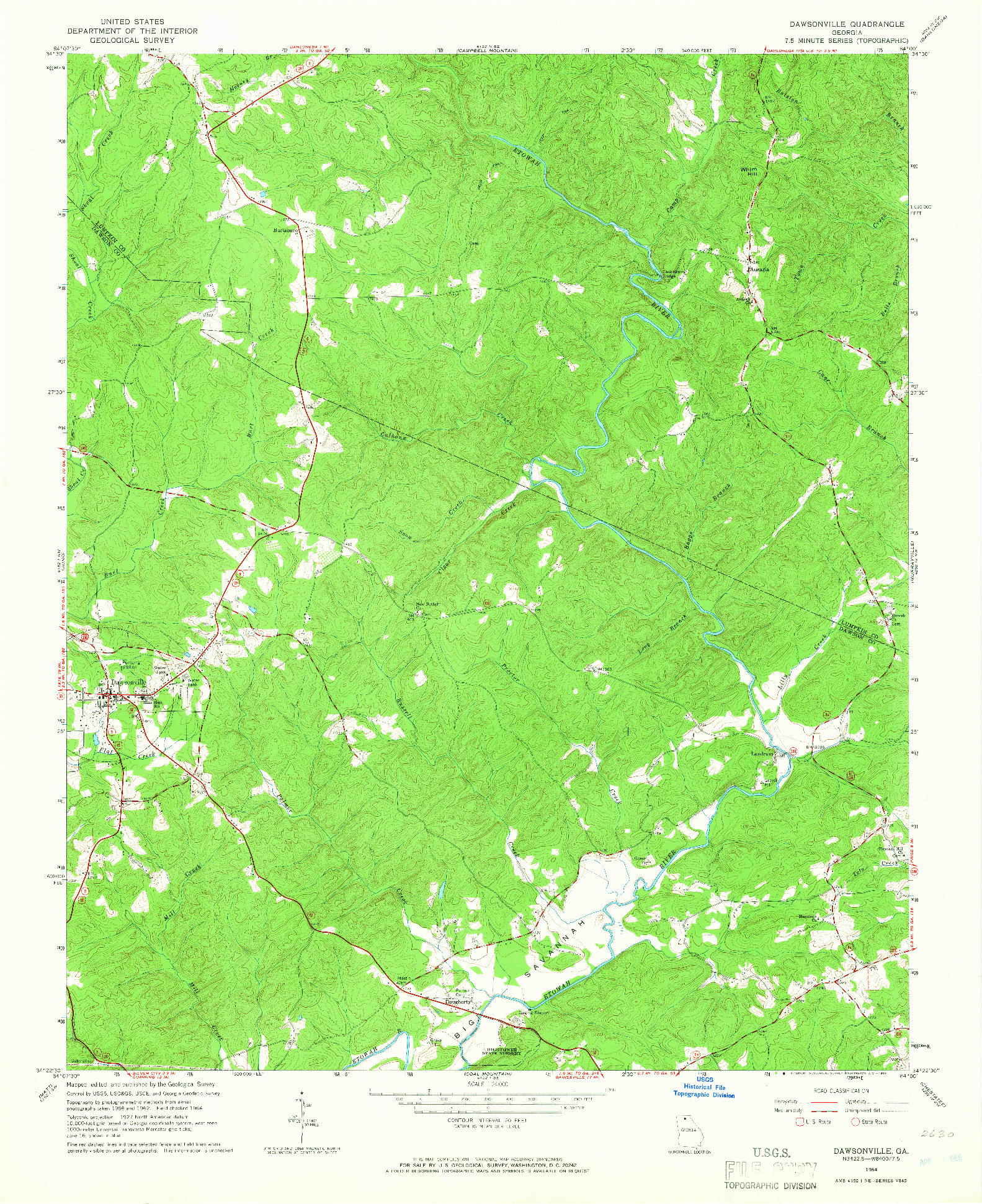 USGS 1:24000-SCALE QUADRANGLE FOR DAWSONVILLE, GA 1964