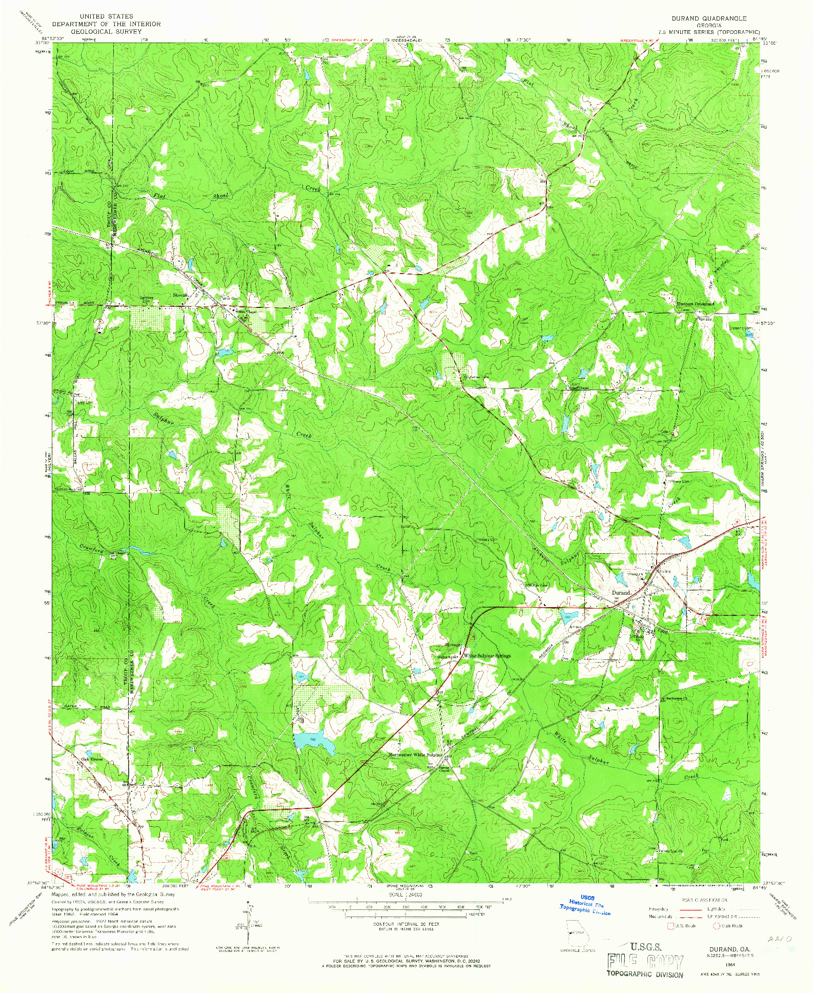 USGS 1:24000-SCALE QUADRANGLE FOR DURAND, GA 1964