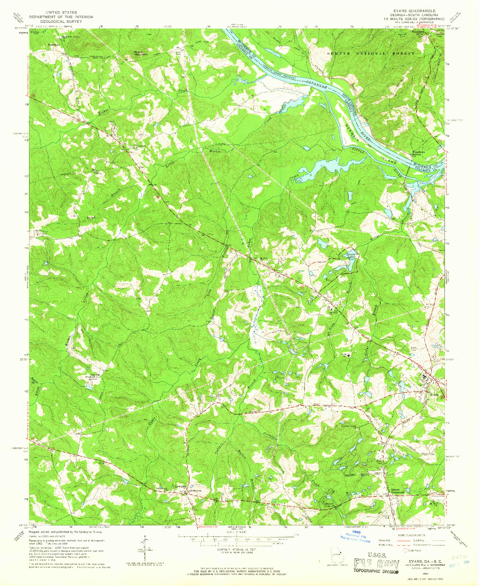 USGS 1:24000-SCALE QUADRANGLE FOR EVANS, GA 1964