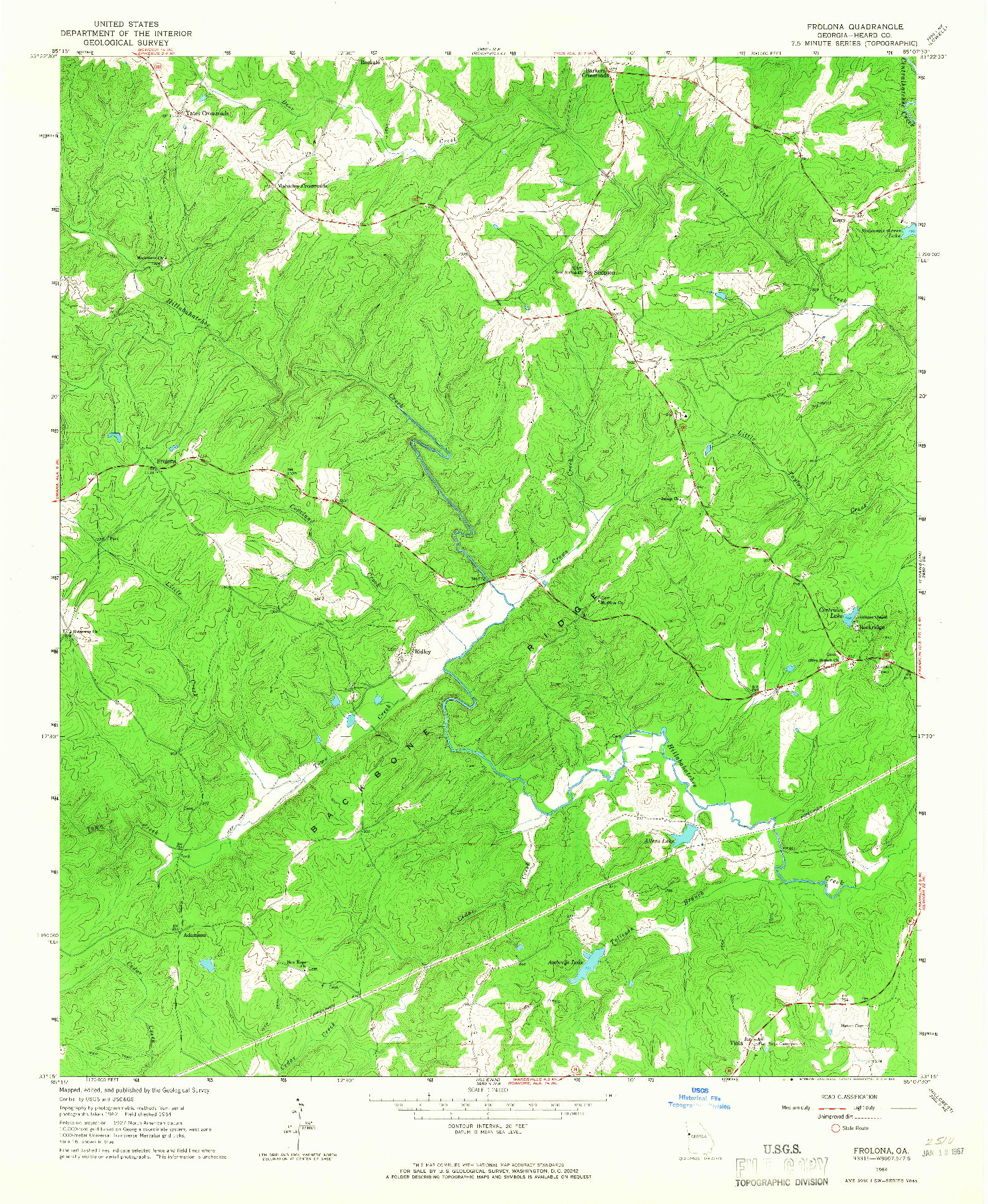 USGS 1:24000-SCALE QUADRANGLE FOR FROLONA, GA 1964