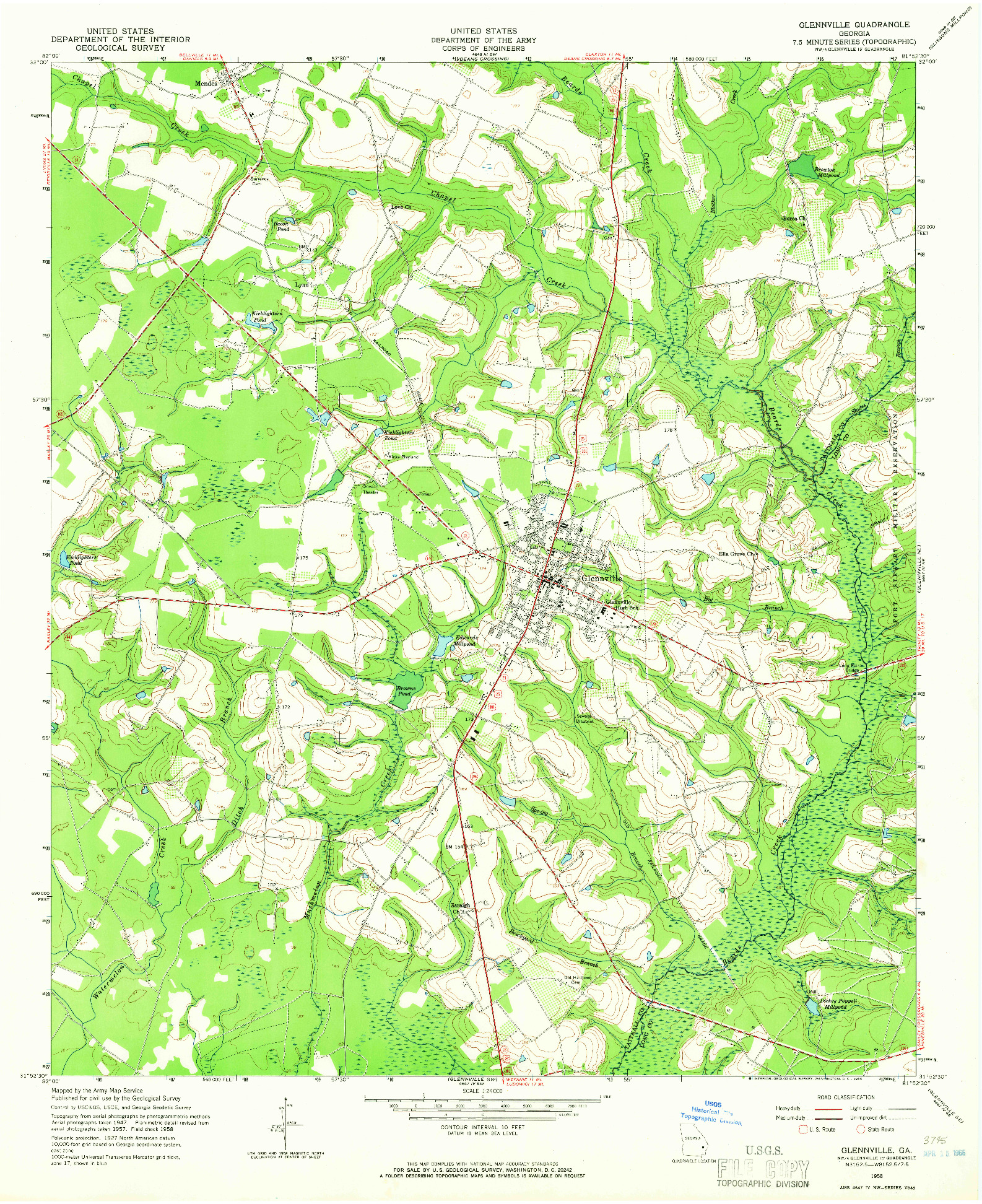 USGS 1:24000-SCALE QUADRANGLE FOR GLENNVILLE, GA 1958