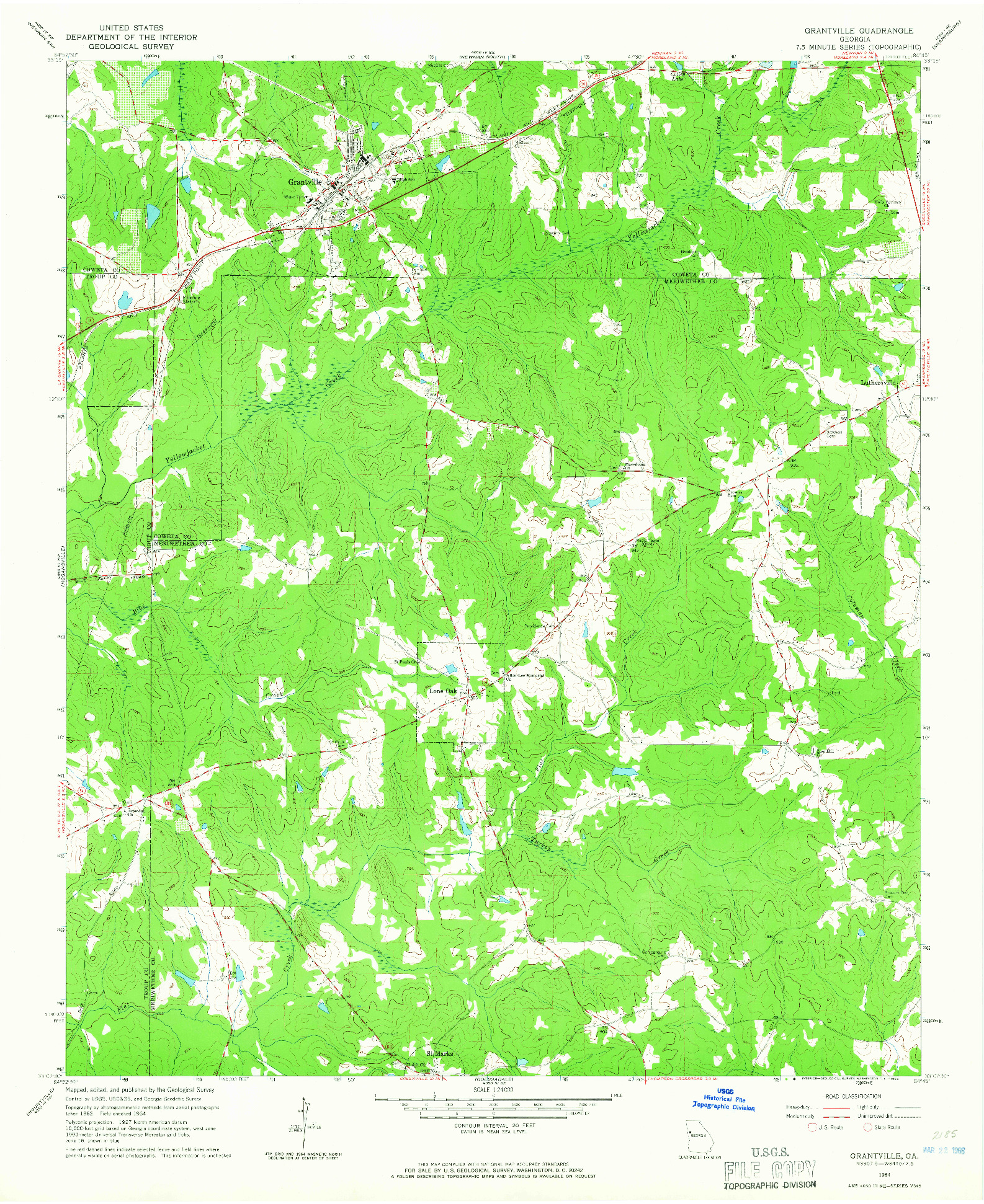 USGS 1:24000-SCALE QUADRANGLE FOR GRANTVILLE, GA 1964