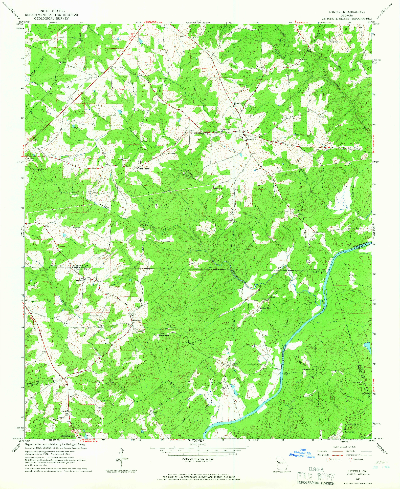 USGS 1:24000-SCALE QUADRANGLE FOR LOWELL, GA 1964