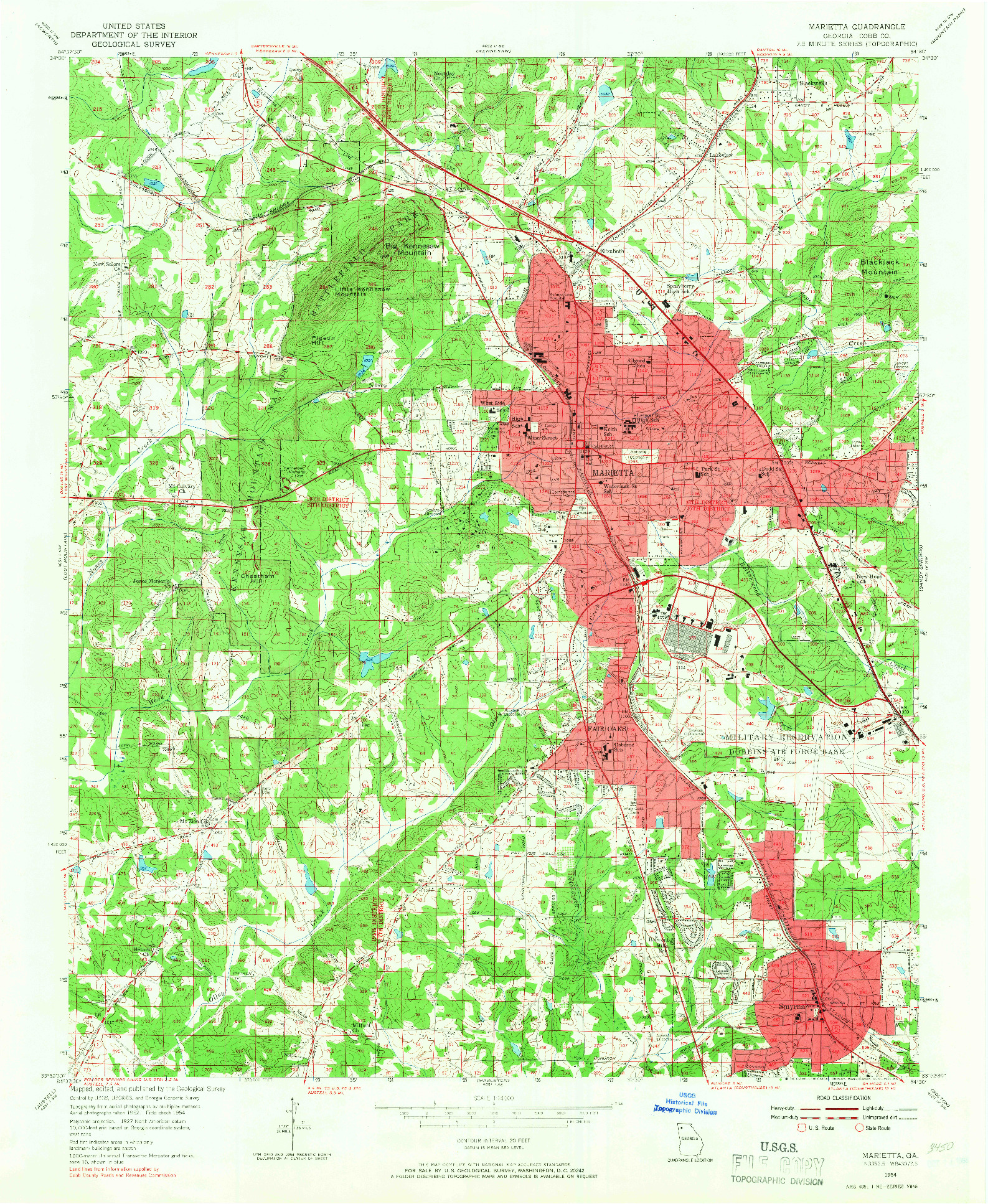 USGS 1:24000-SCALE QUADRANGLE FOR MARIETTA, GA 1954