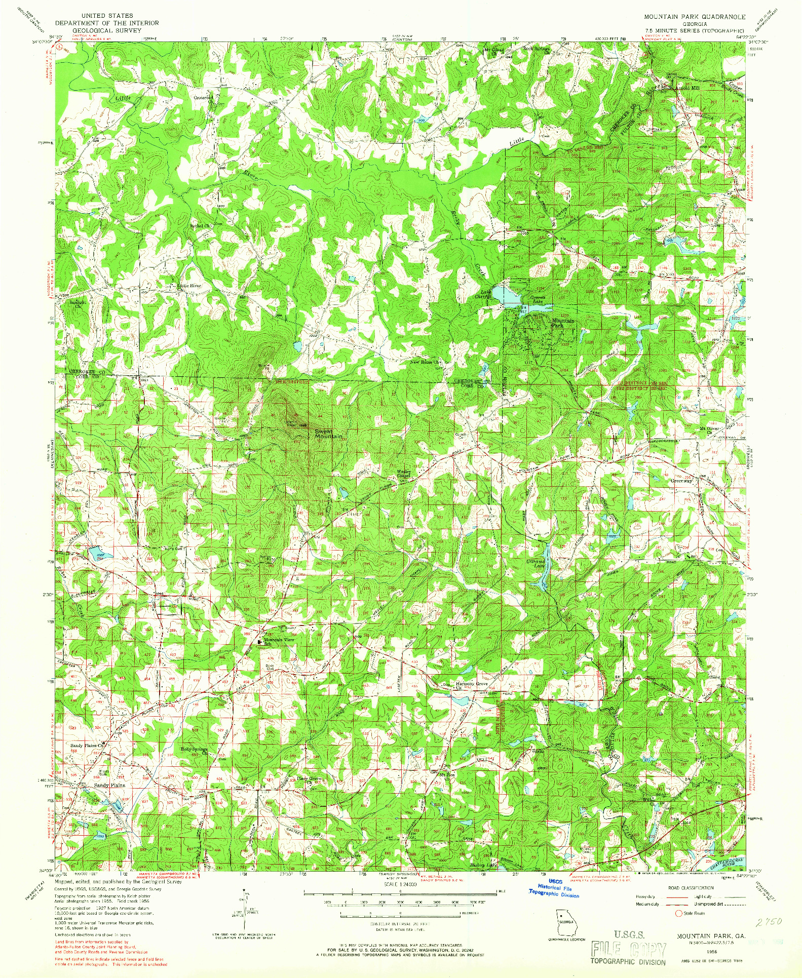 USGS 1:24000-SCALE QUADRANGLE FOR MOUNTAIN PARK, GA 1956