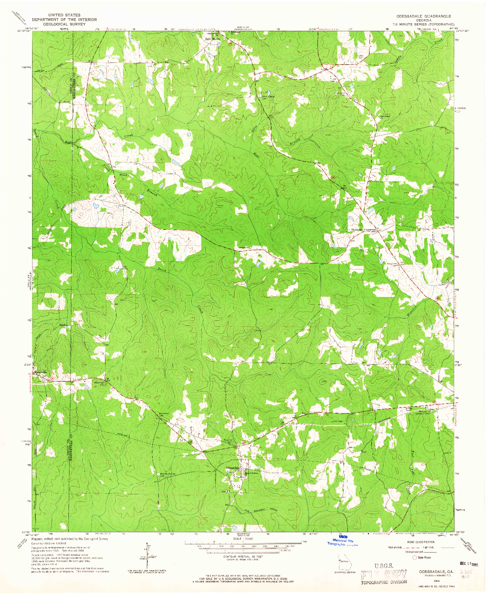 USGS 1:24000-SCALE QUADRANGLE FOR ODESSADALE, GA 1964