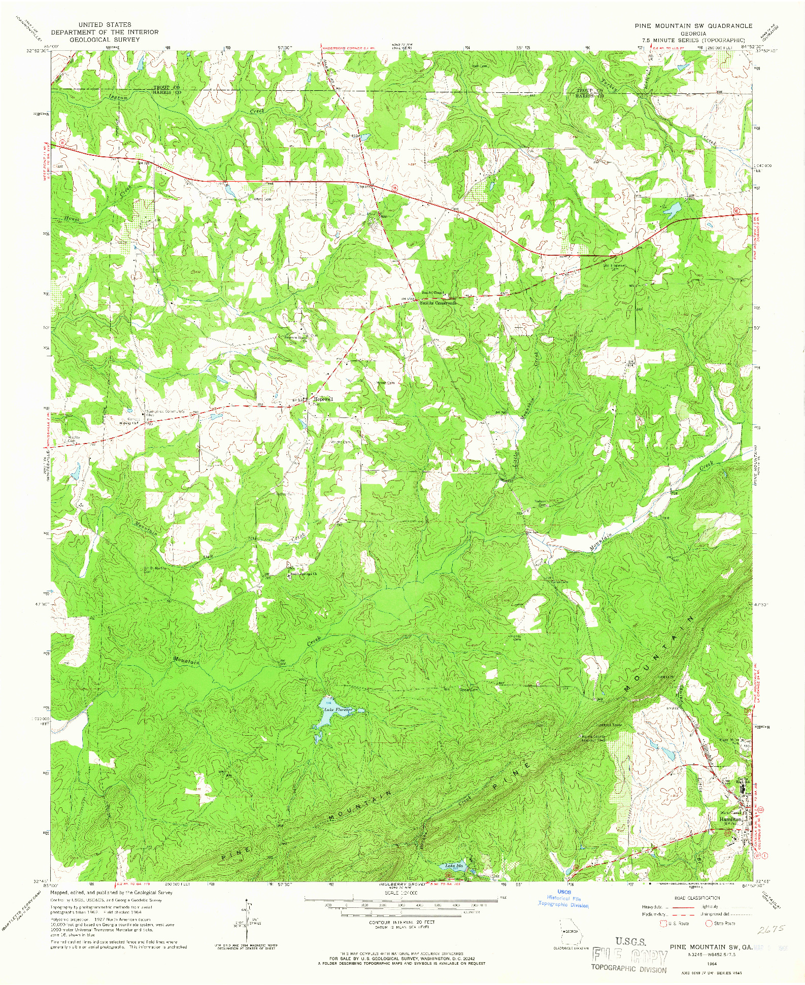 USGS 1:24000-SCALE QUADRANGLE FOR PINE MOUNTAIN SW, GA 1964