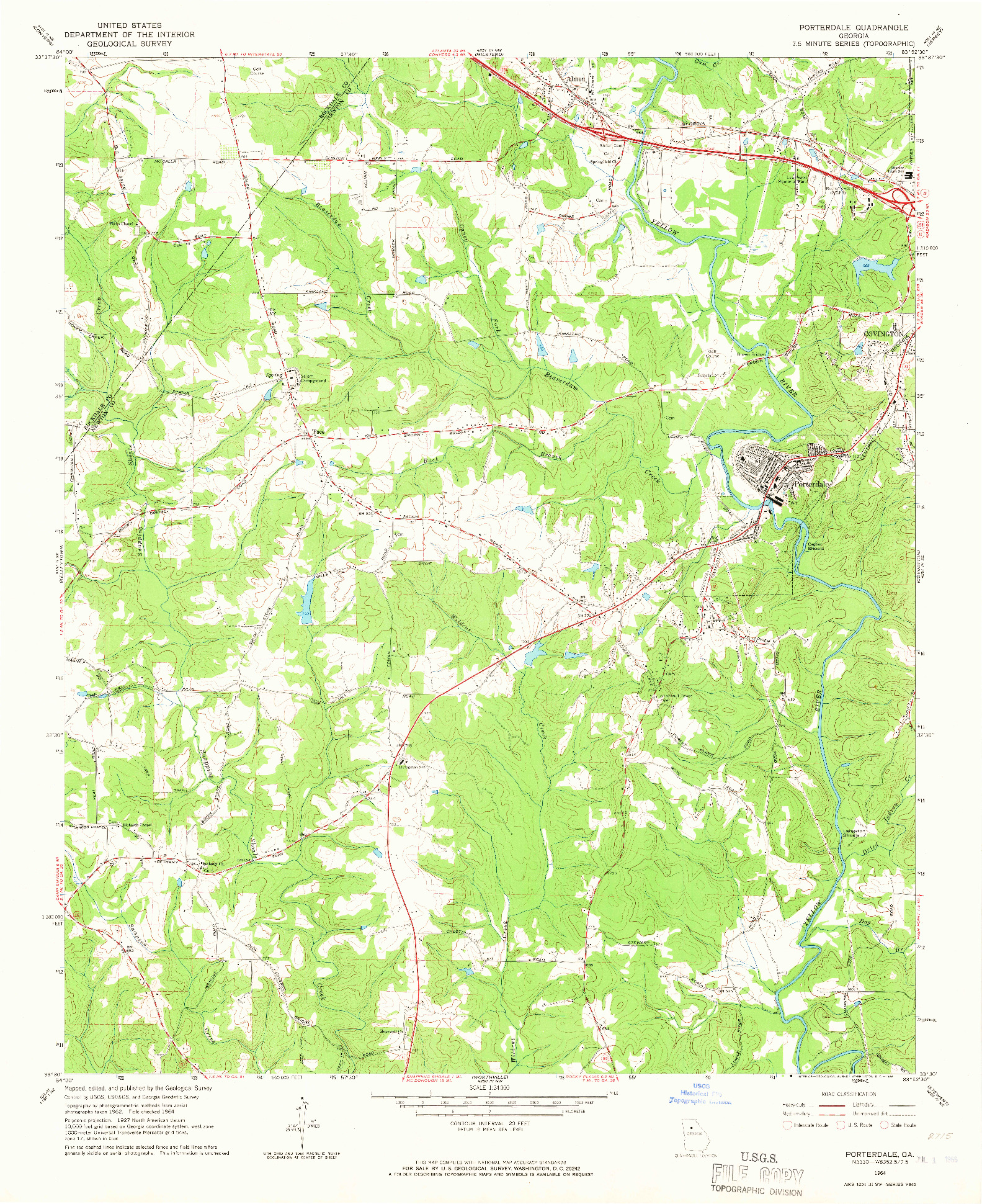 USGS 1:24000-SCALE QUADRANGLE FOR PORTERDALE, GA 1964