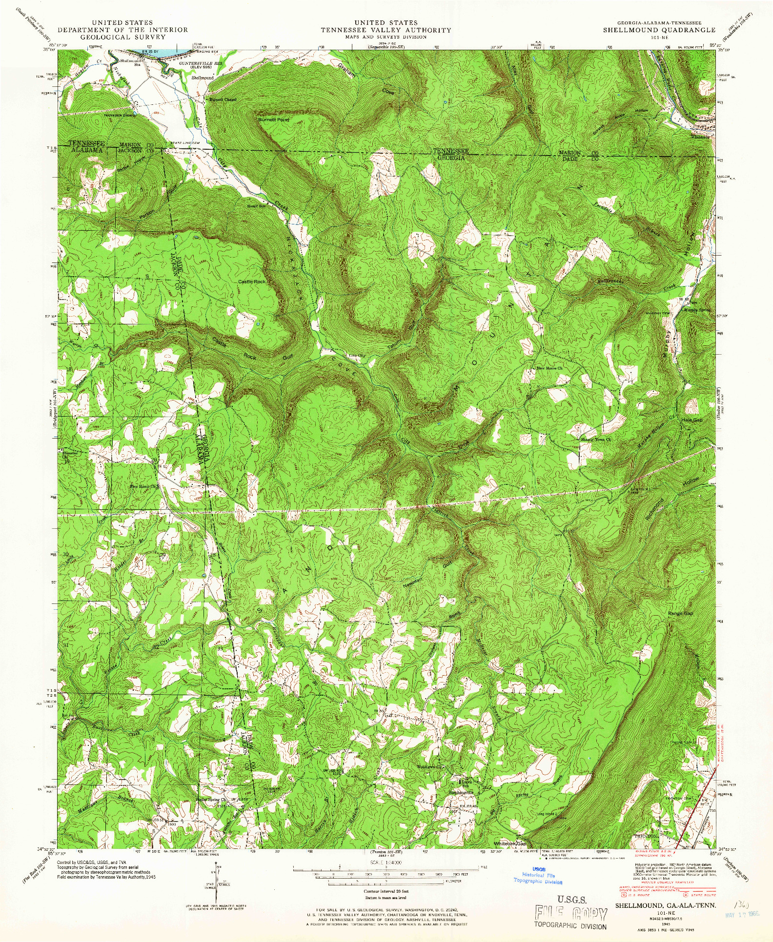 USGS 1:24000-SCALE QUADRANGLE FOR SHELLMOUND, GA 1945