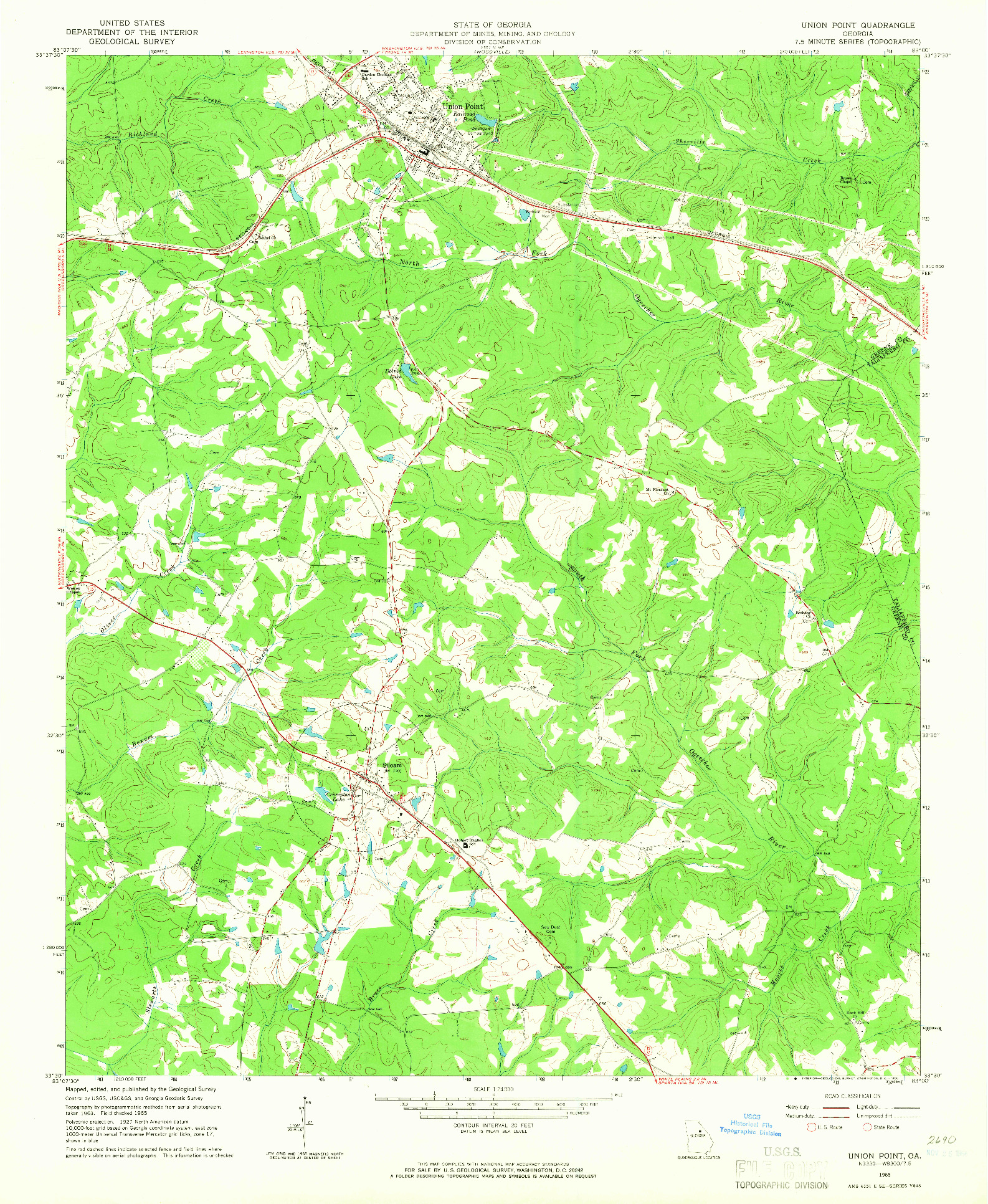 USGS 1:24000-SCALE QUADRANGLE FOR UNION POINT, GA 1965