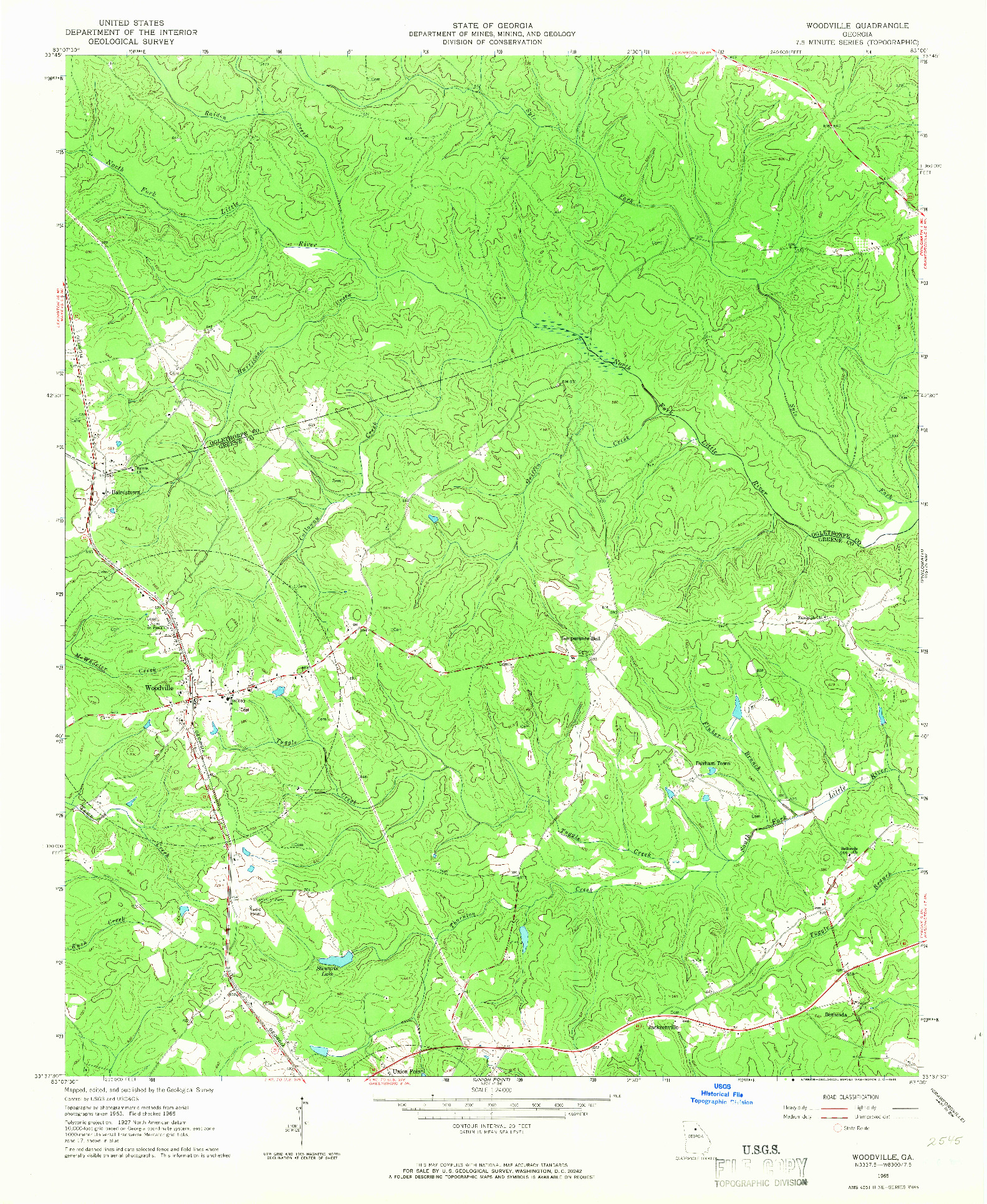 USGS 1:24000-SCALE QUADRANGLE FOR WOODVILLE, GA 1965