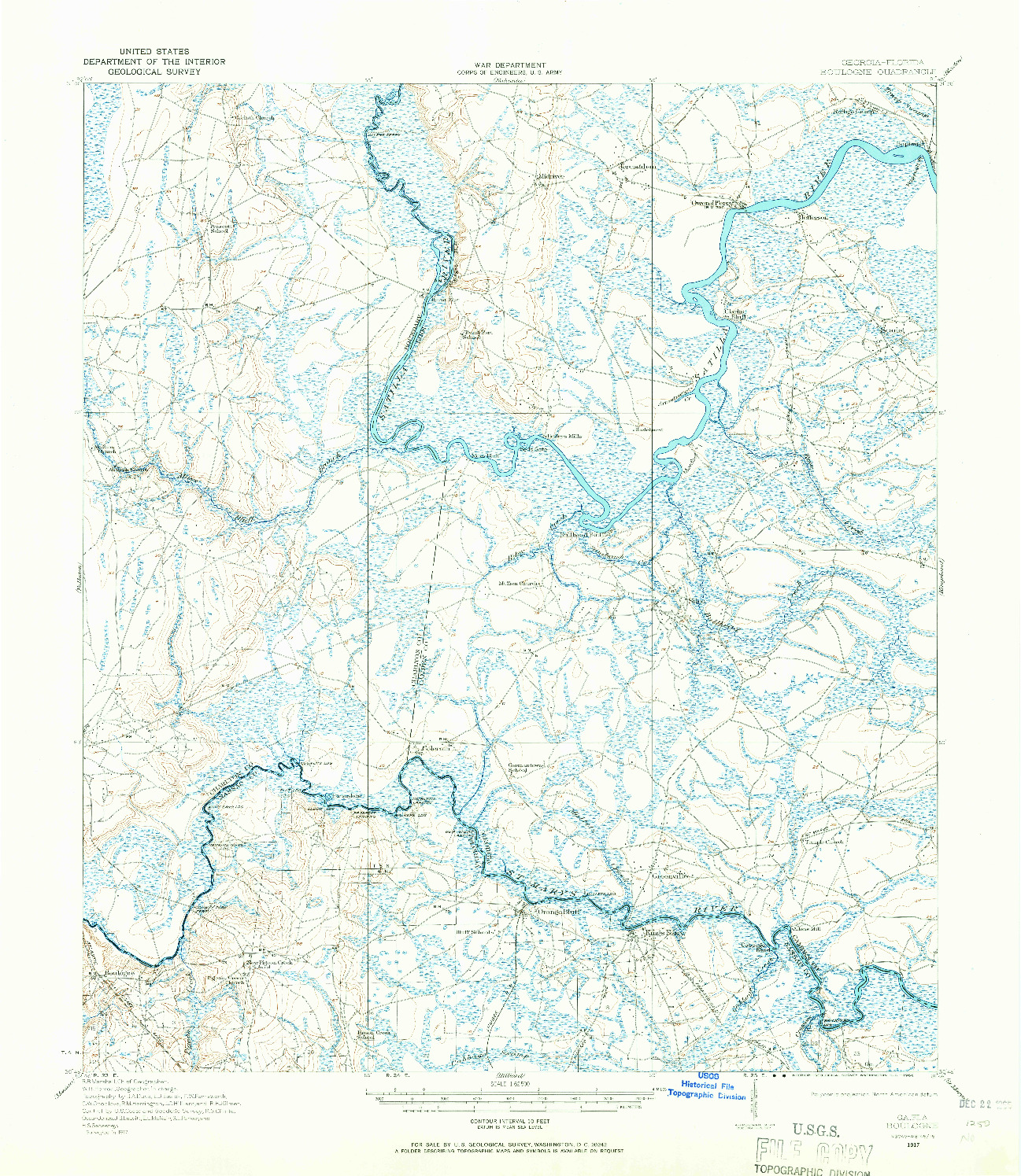 USGS 1:62500-SCALE QUADRANGLE FOR BOULOGNE, GA 1917