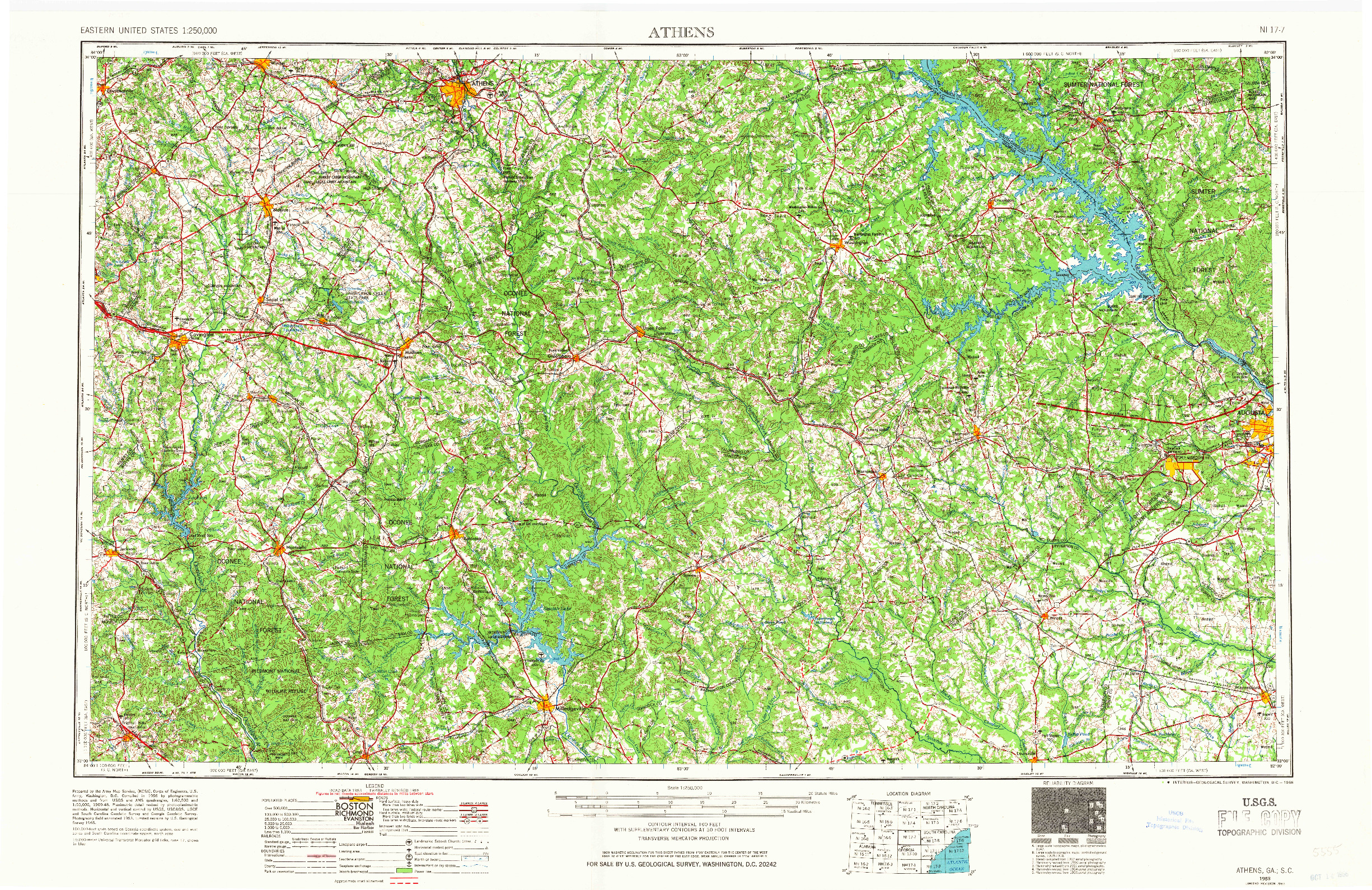 USGS 1:250000-SCALE QUADRANGLE FOR ATHENS, GA 1953