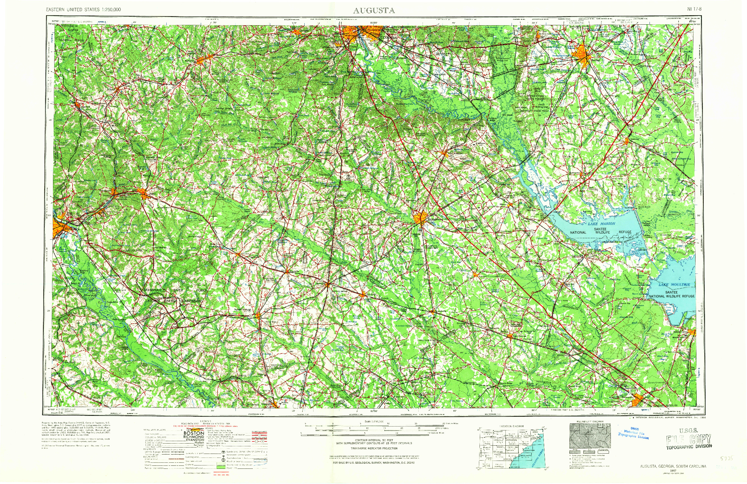 USGS 1:250000-SCALE QUADRANGLE FOR AUGUSTA, GA 1957