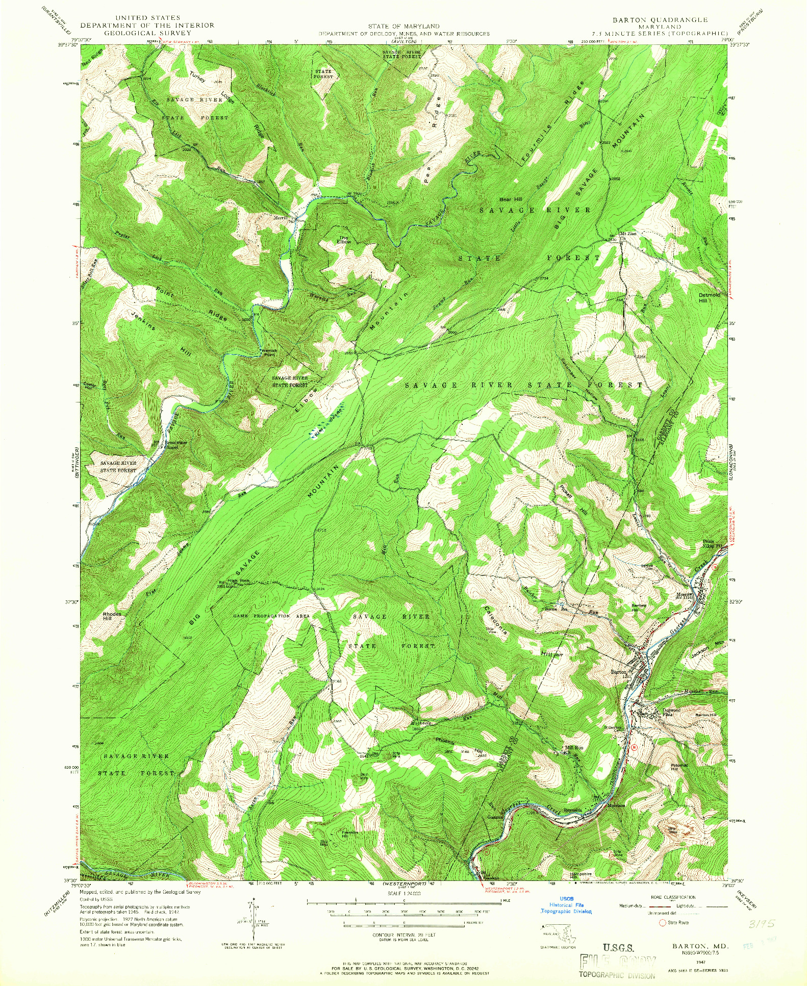 USGS 1:24000-SCALE QUADRANGLE FOR BARTON, MD 1947