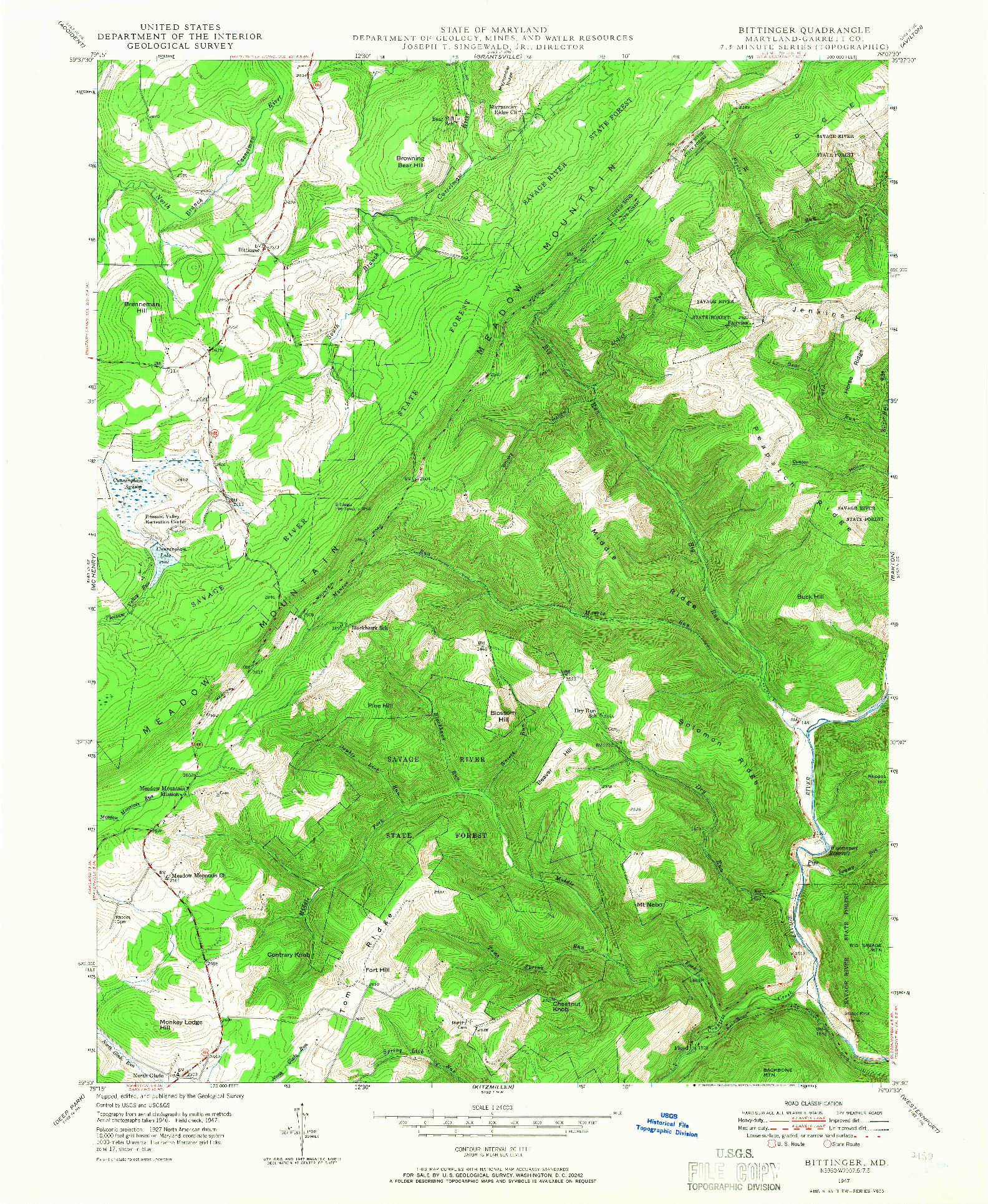 USGS 1:24000-SCALE QUADRANGLE FOR BITTINGER, MD 1947