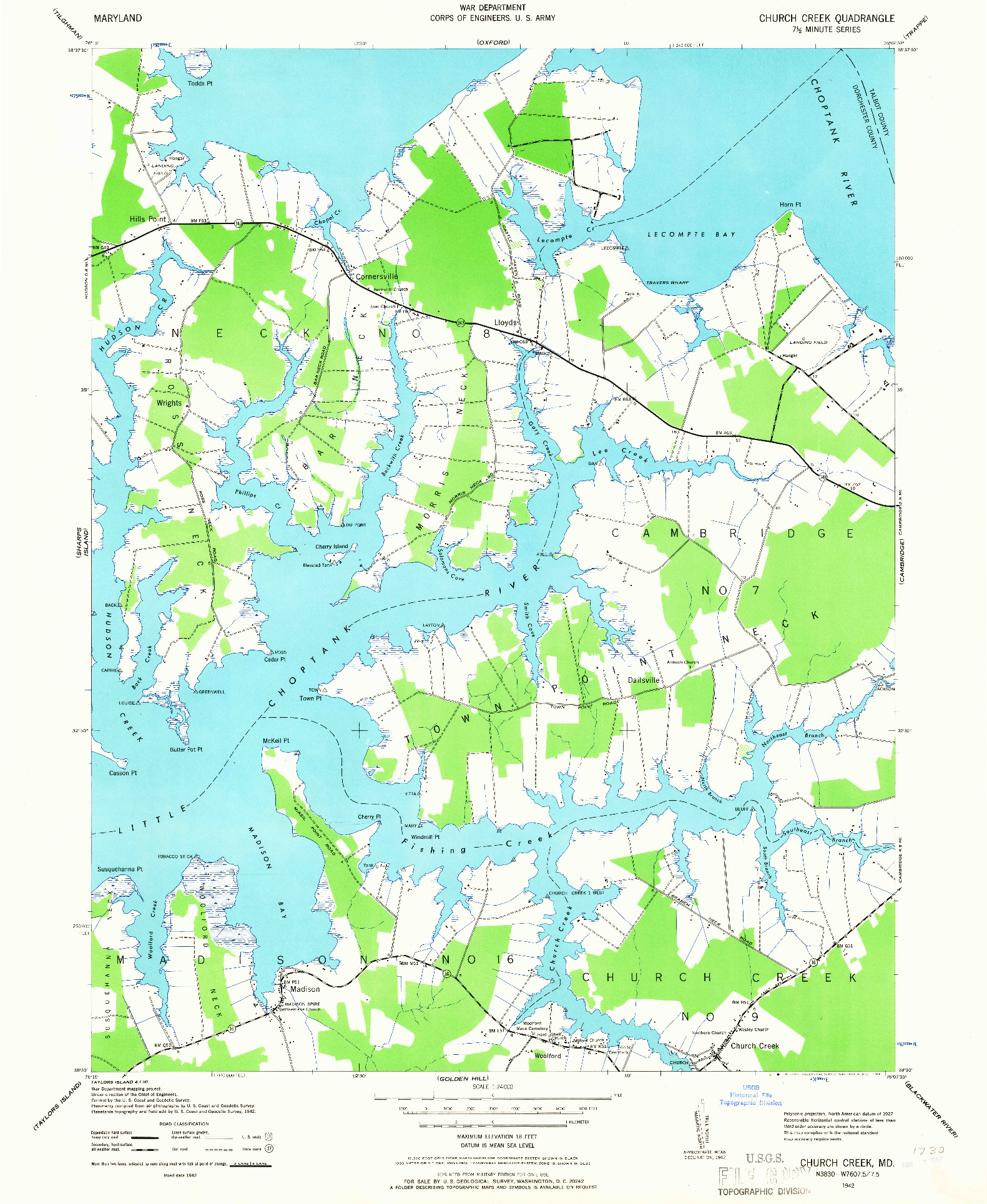 USGS 1:24000-SCALE QUADRANGLE FOR CHURCH CREEK, MD 1942