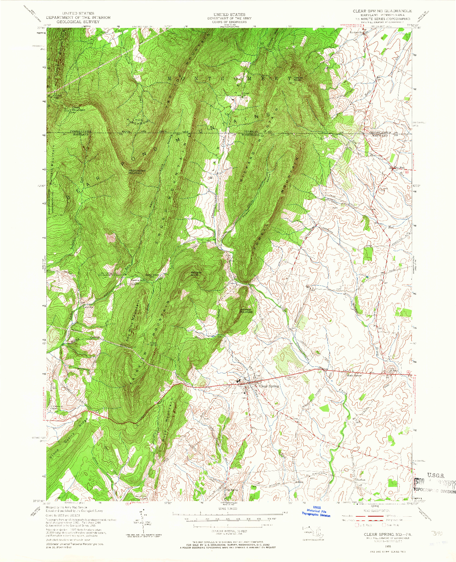 USGS 1:24000-SCALE QUADRANGLE FOR CLEAR SPRING, MD 1955