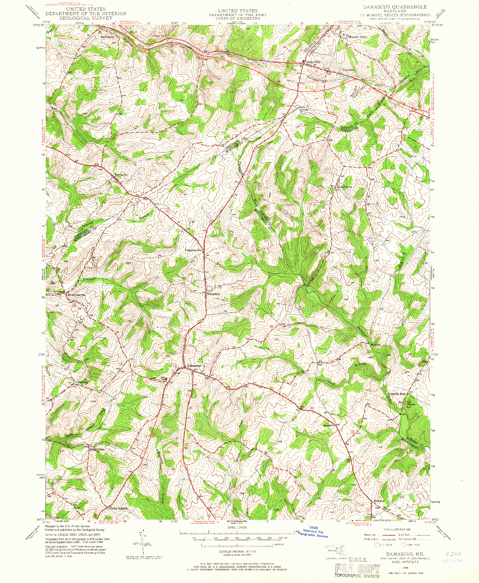 USGS 1:24000-SCALE QUADRANGLE FOR DAMASCUS, MD 1944