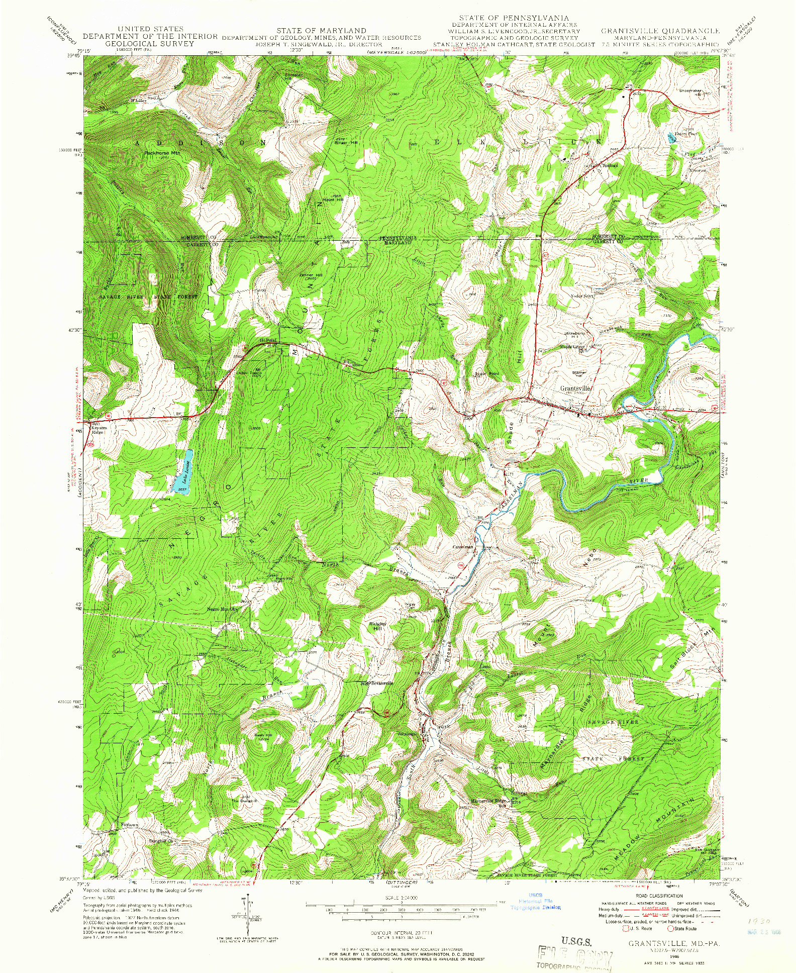 USGS 1:24000-SCALE QUADRANGLE FOR GRANTSVILLE, MD 1946