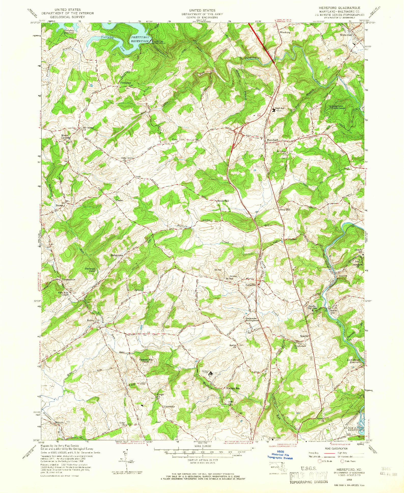 USGS 1:24000-SCALE QUADRANGLE FOR HEREFORD, MD 1958