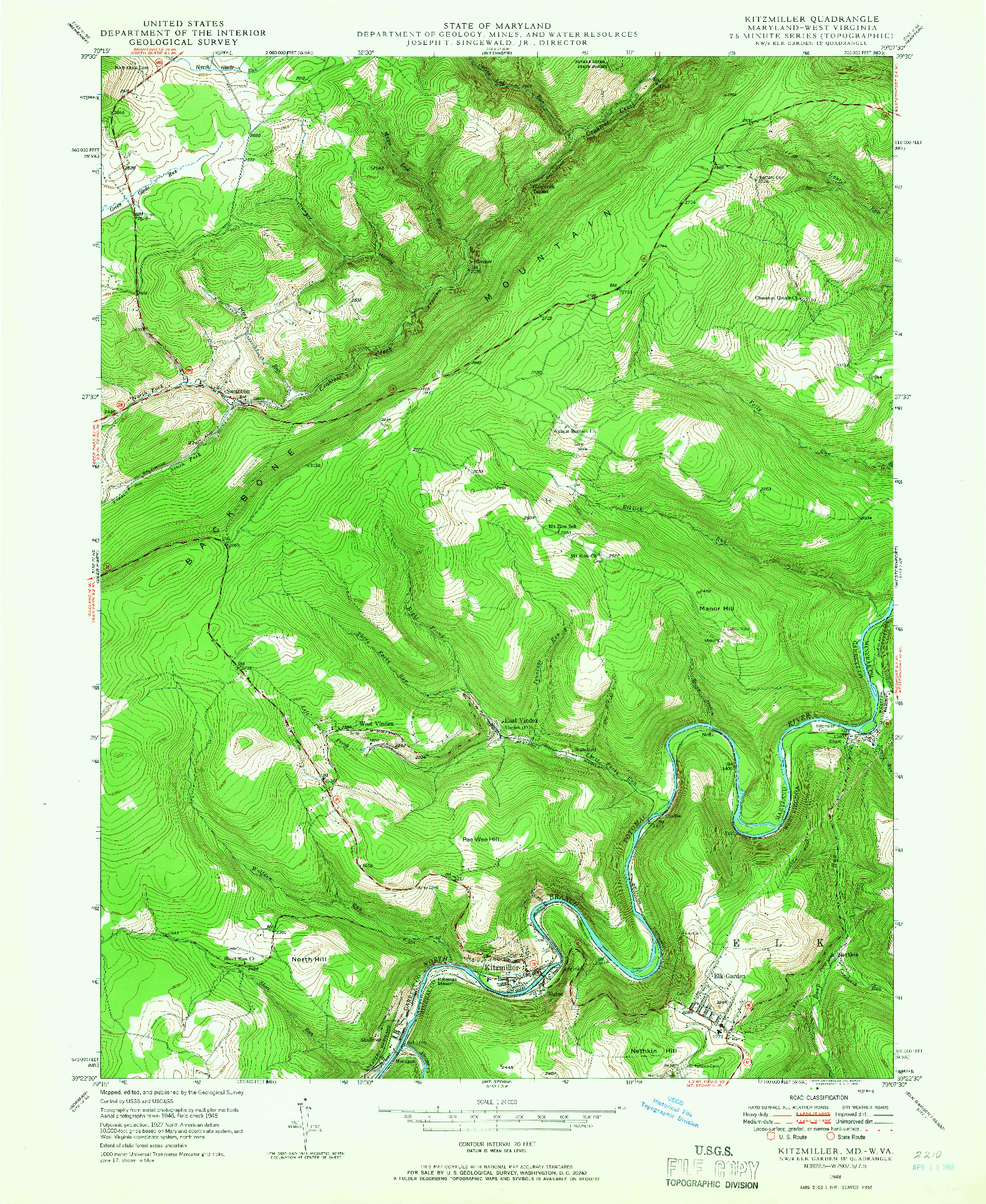 USGS 1:24000-SCALE QUADRANGLE FOR KITZMILLER, MD 1948