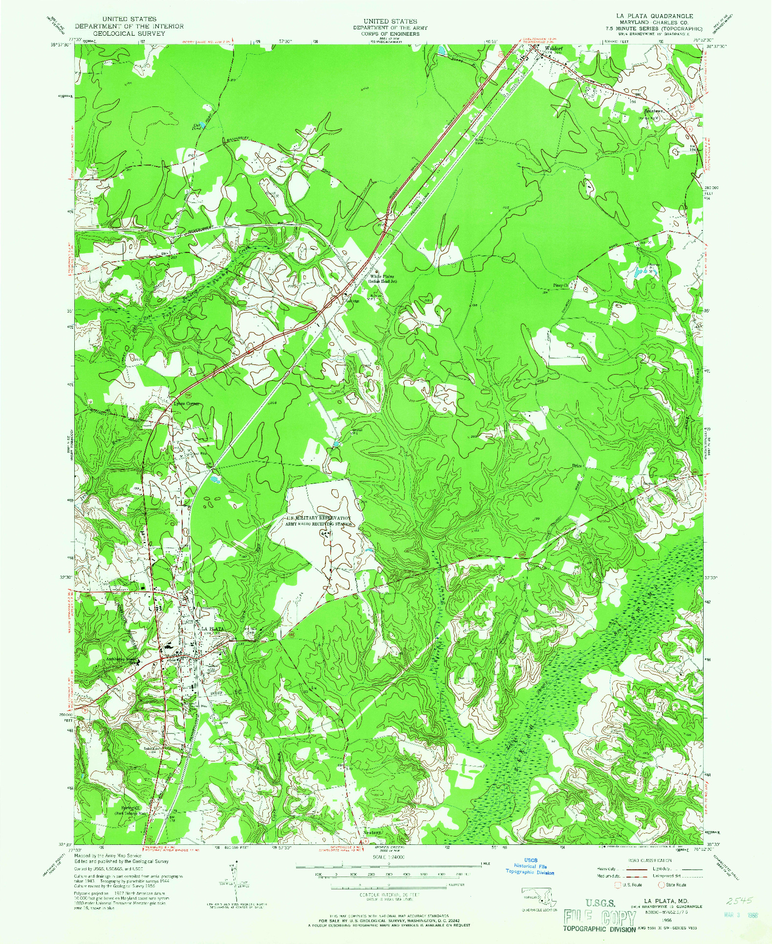 USGS 1:24000-SCALE QUADRANGLE FOR LA PLATA, MD 1956