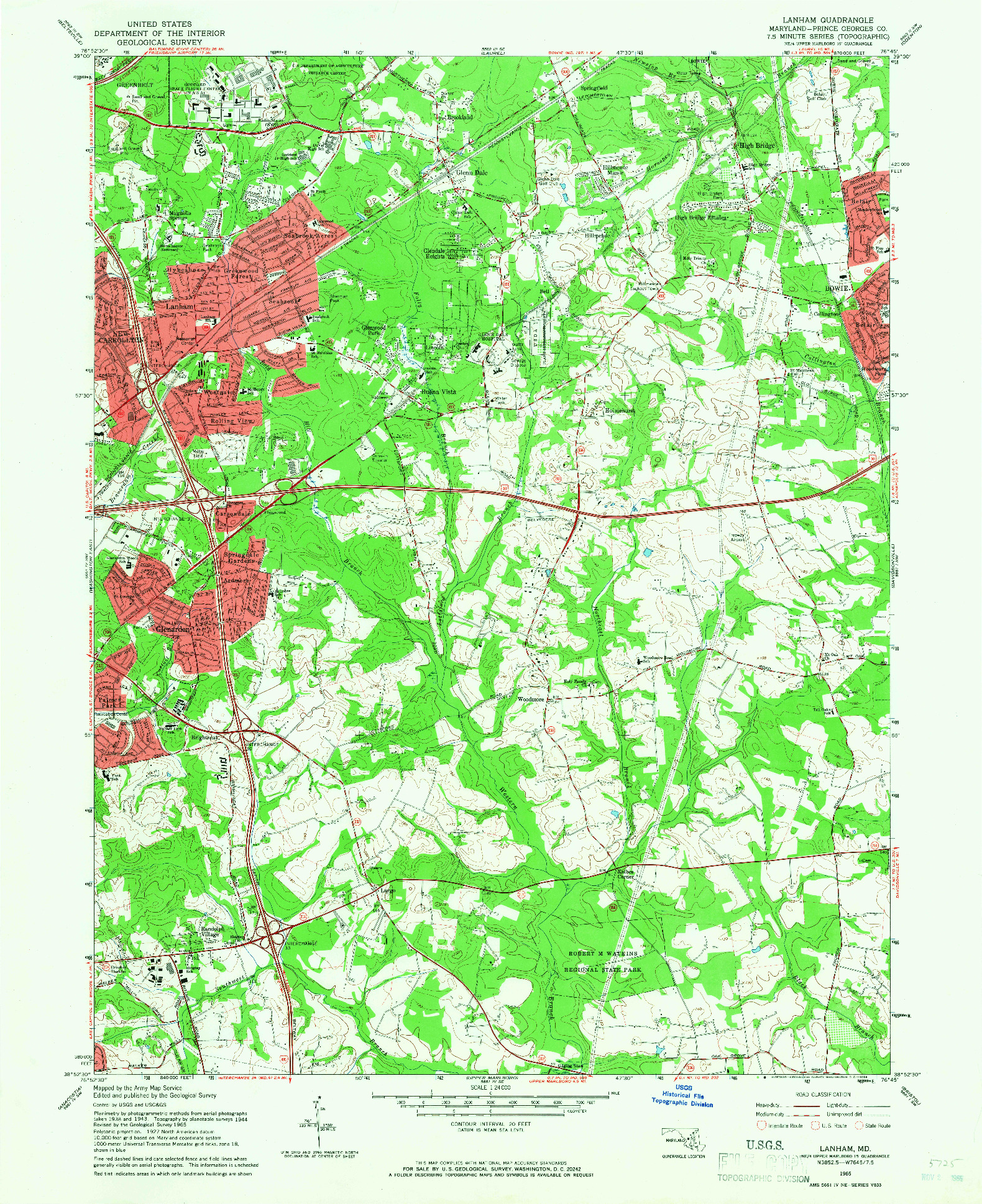 USGS 1:24000-SCALE QUADRANGLE FOR LANHAM, MD 1965