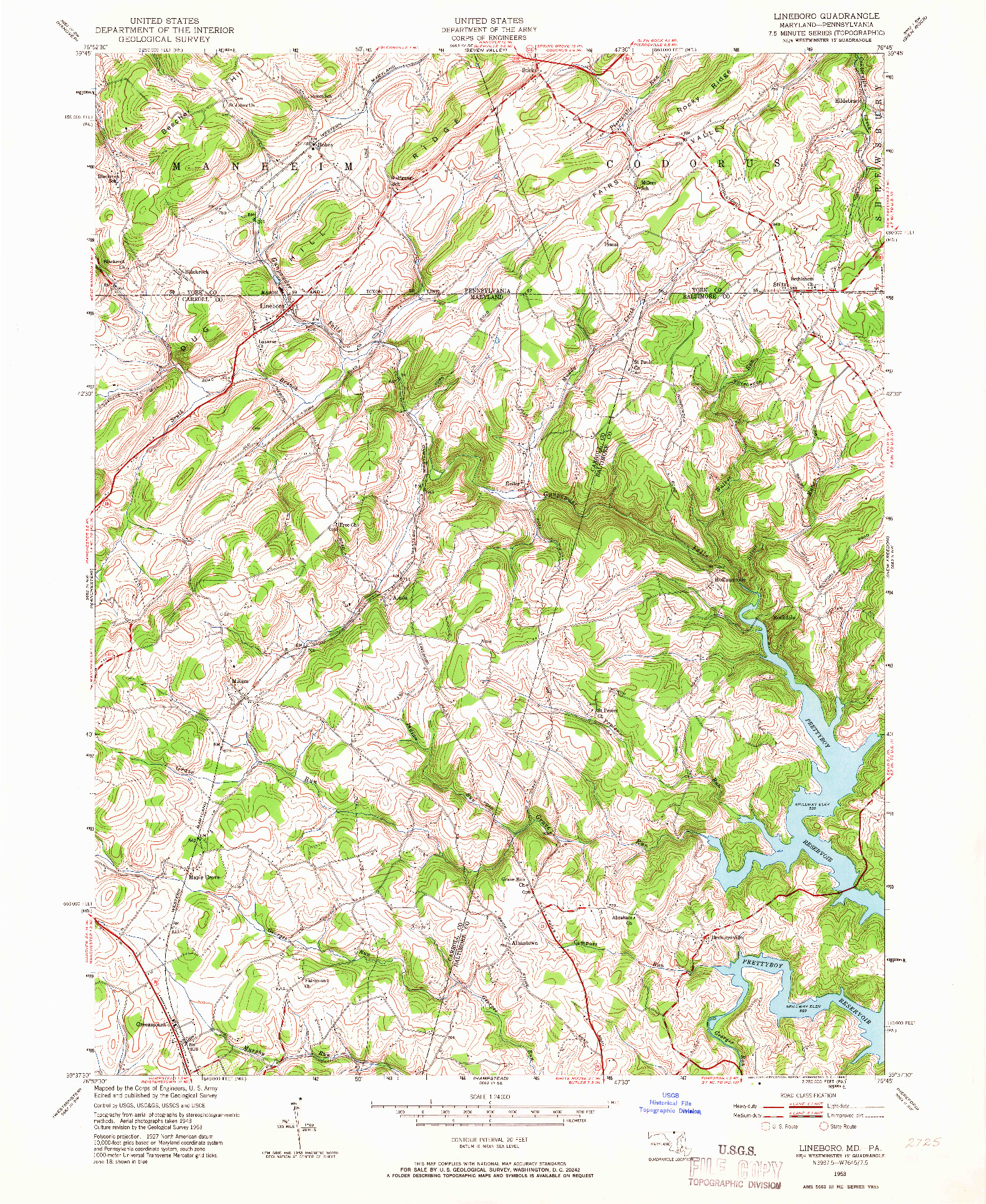 USGS 1:24000-SCALE QUADRANGLE FOR LINEBORO, MD 1953