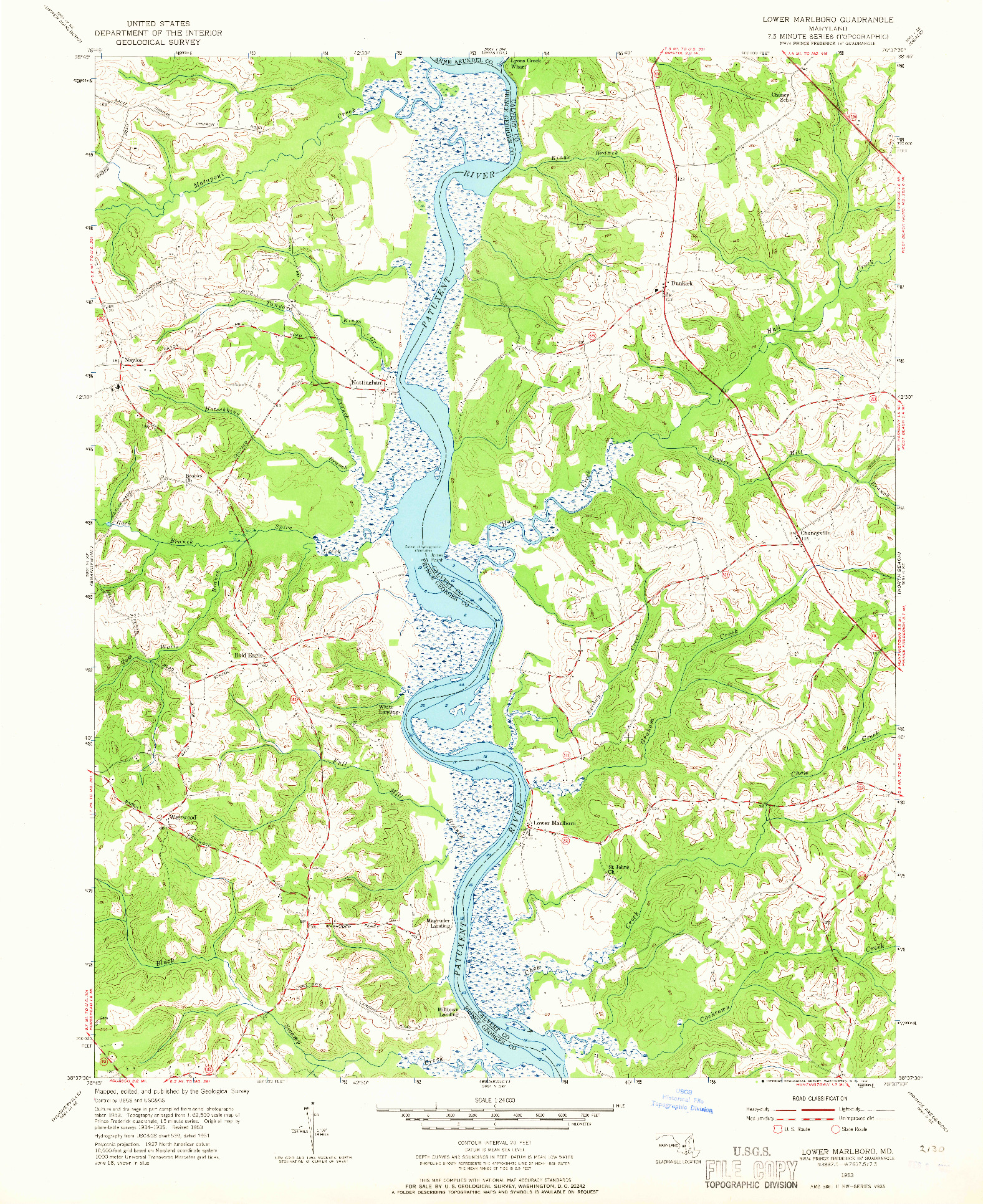 USGS 1:24000-SCALE QUADRANGLE FOR LOWER MARLBORO, MD 1953