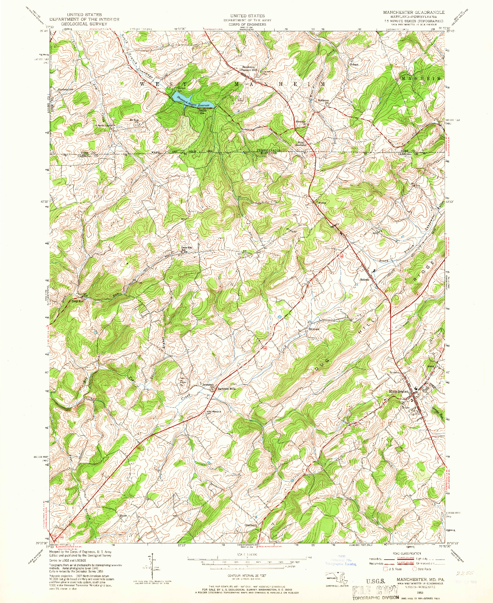 USGS 1:24000-SCALE QUADRANGLE FOR MANCHESTER, MD 1953