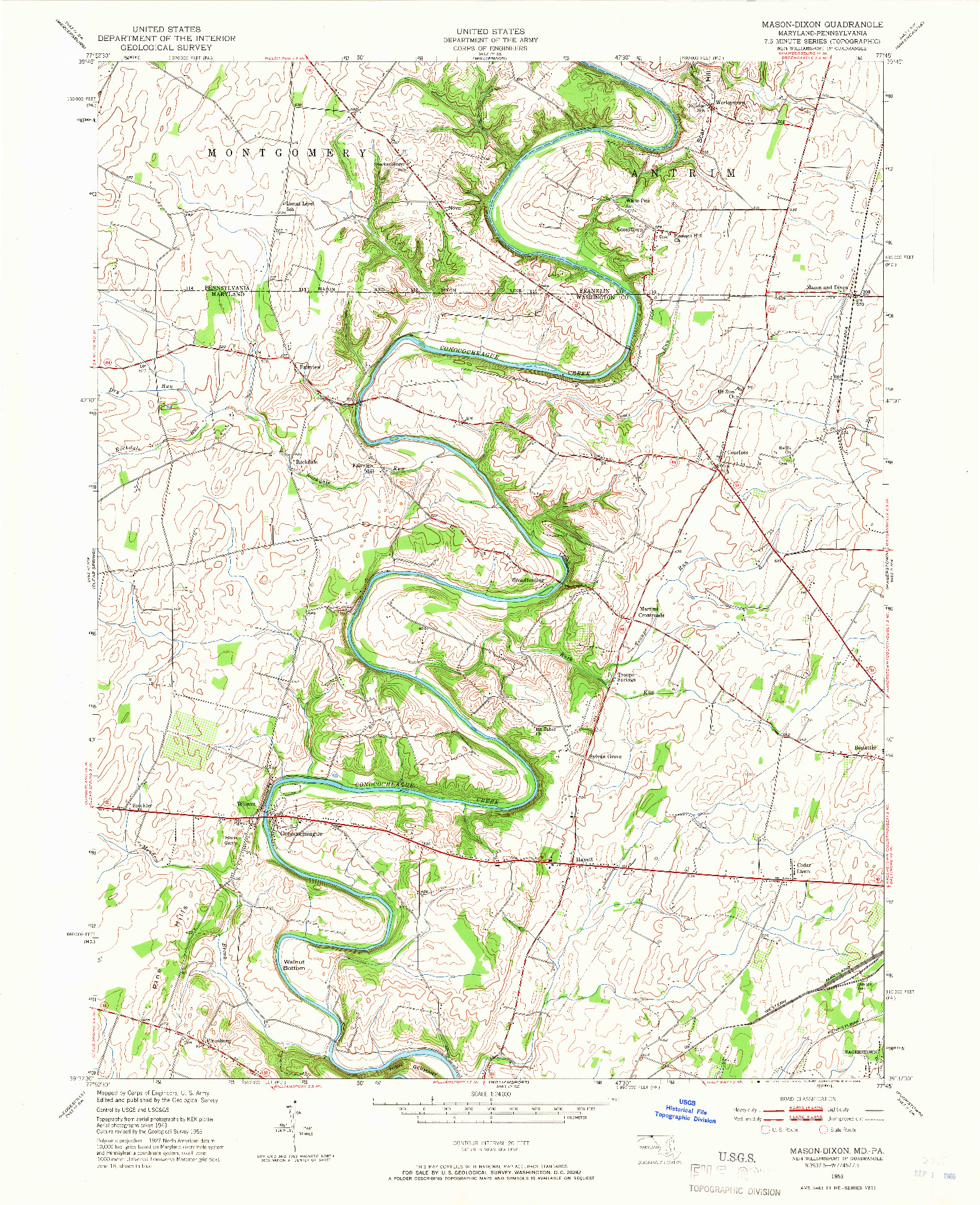 USGS 1:24000-SCALE QUADRANGLE FOR MASON-DIXON, MD 1953