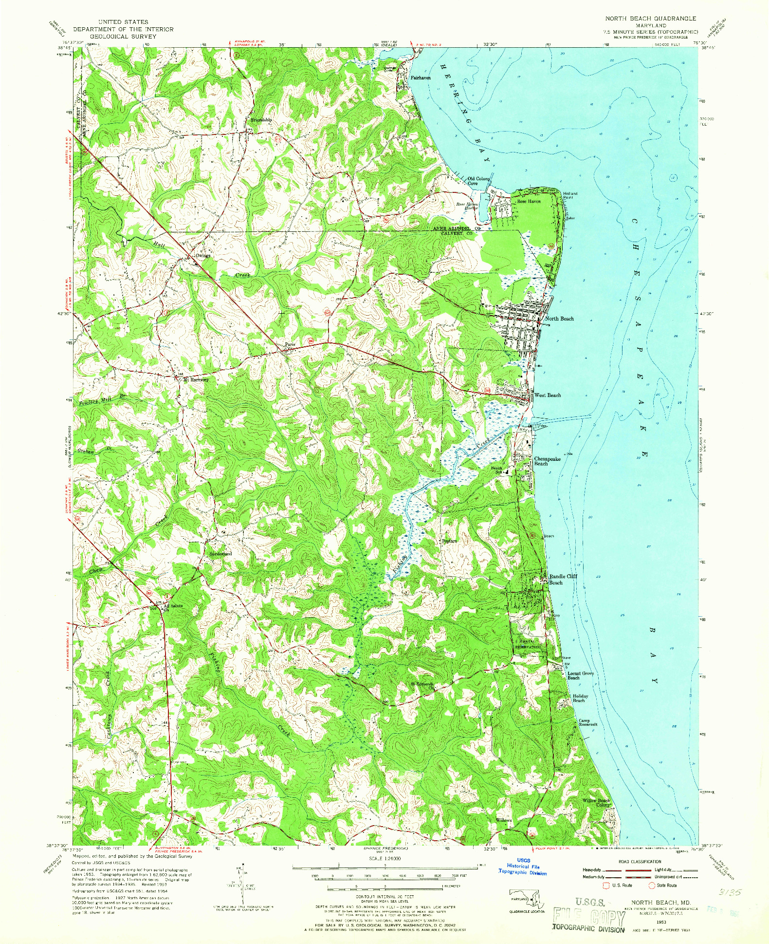 USGS 1:24000-SCALE QUADRANGLE FOR NORTH BEACH, MD 1953
