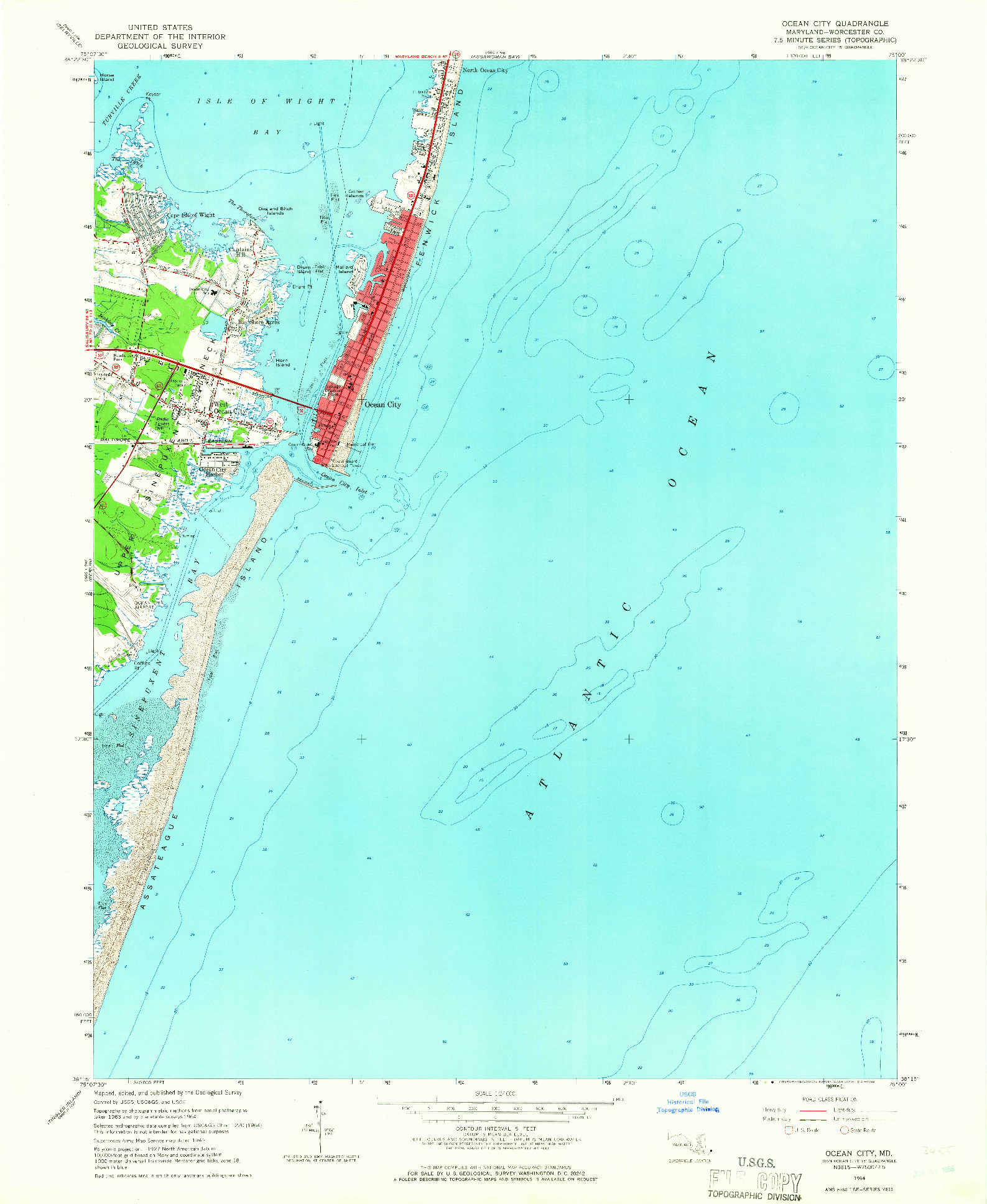 USGS 1:24000-SCALE QUADRANGLE FOR OCEAN CITY, MD 1964