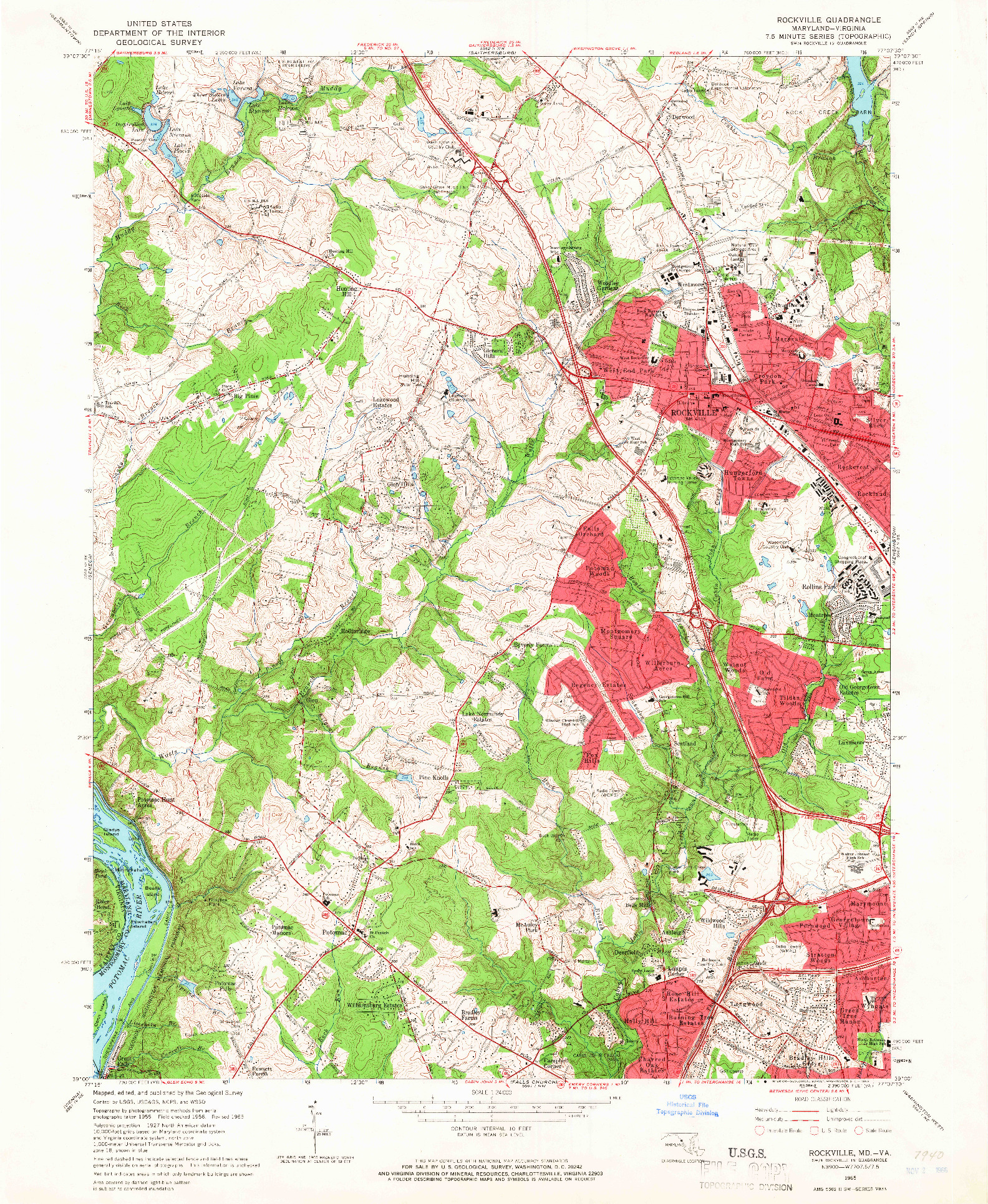USGS 1:24000-SCALE QUADRANGLE FOR ROCKVILLE, MD 1965