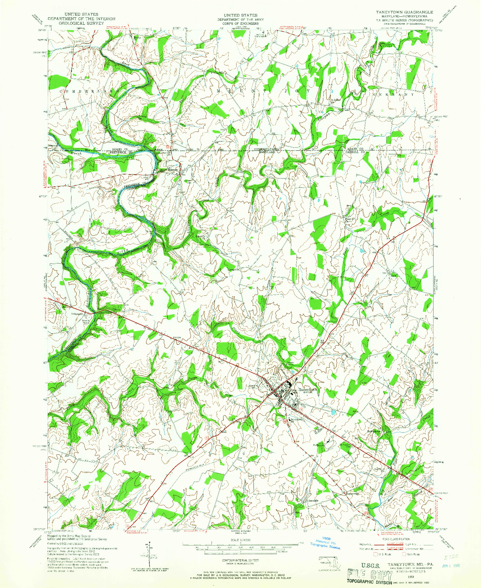 USGS 1:24000-SCALE QUADRANGLE FOR TANEYTOWN, MD 1953