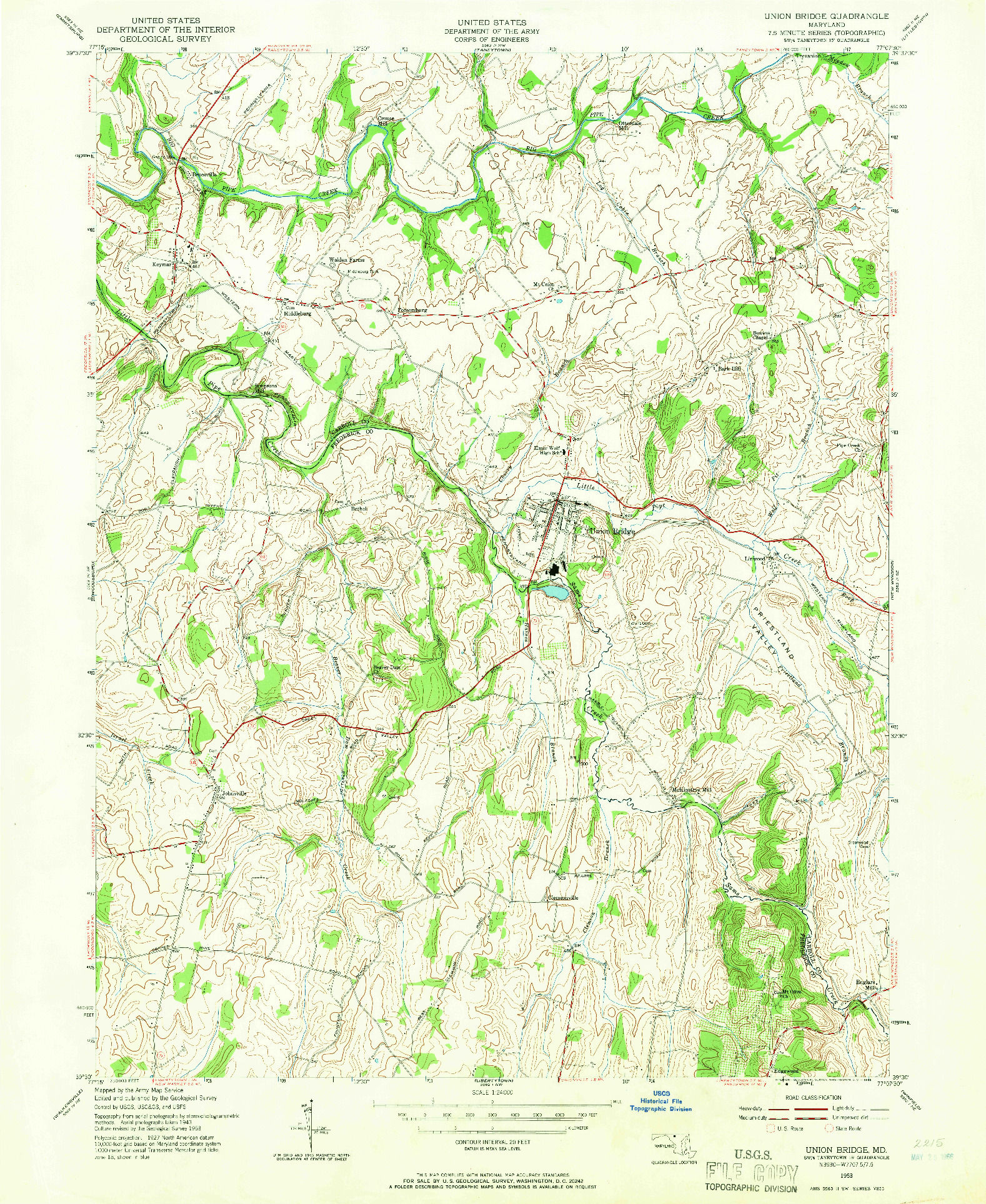 USGS 1:24000-SCALE QUADRANGLE FOR UNION BRIDGE, MD 1953