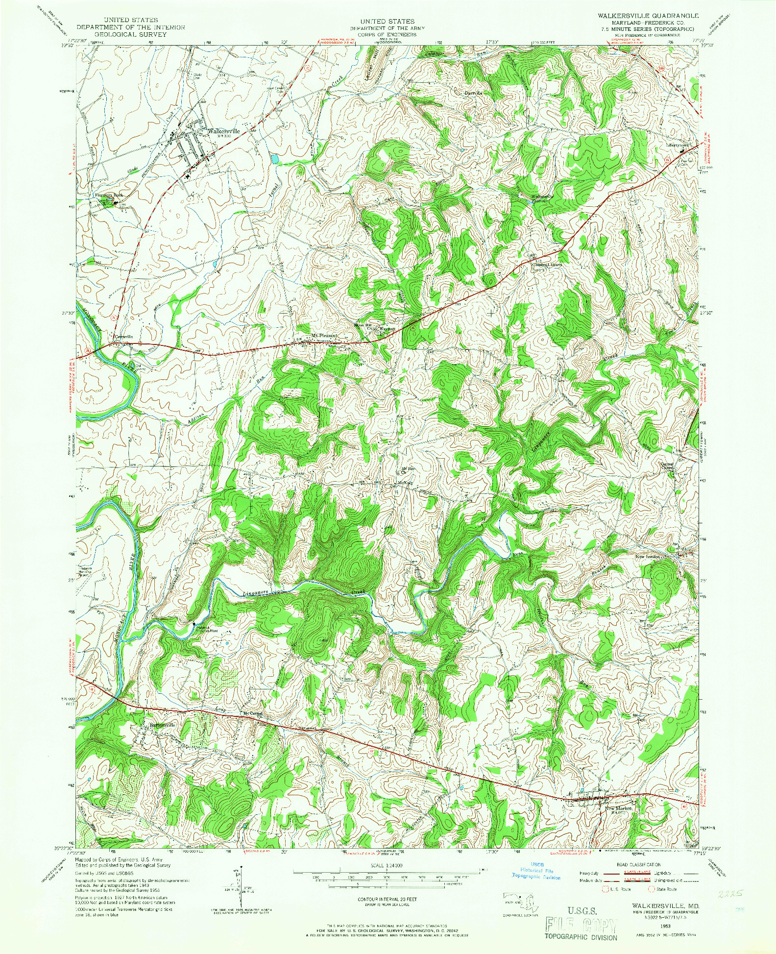 USGS 1:24000-SCALE QUADRANGLE FOR WALKERSVILLE, MD 1953