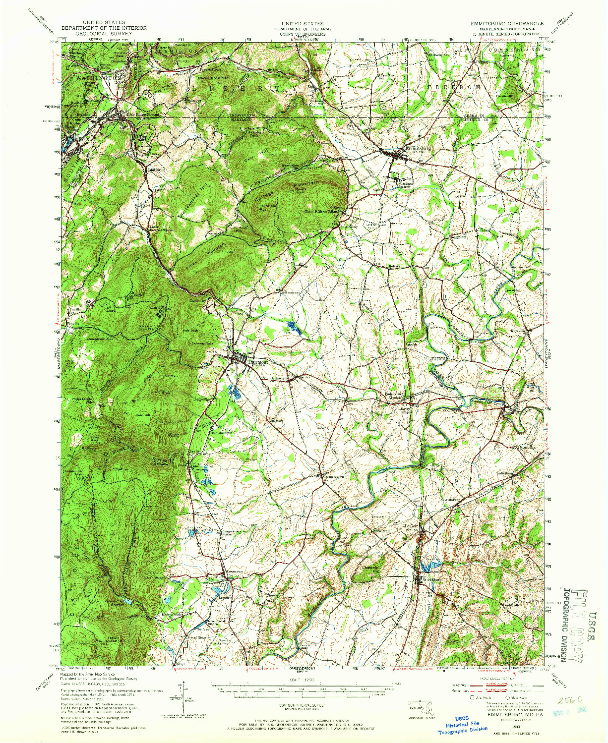 USGS 1:62500-SCALE QUADRANGLE FOR EMMITSBURG, MD 1943