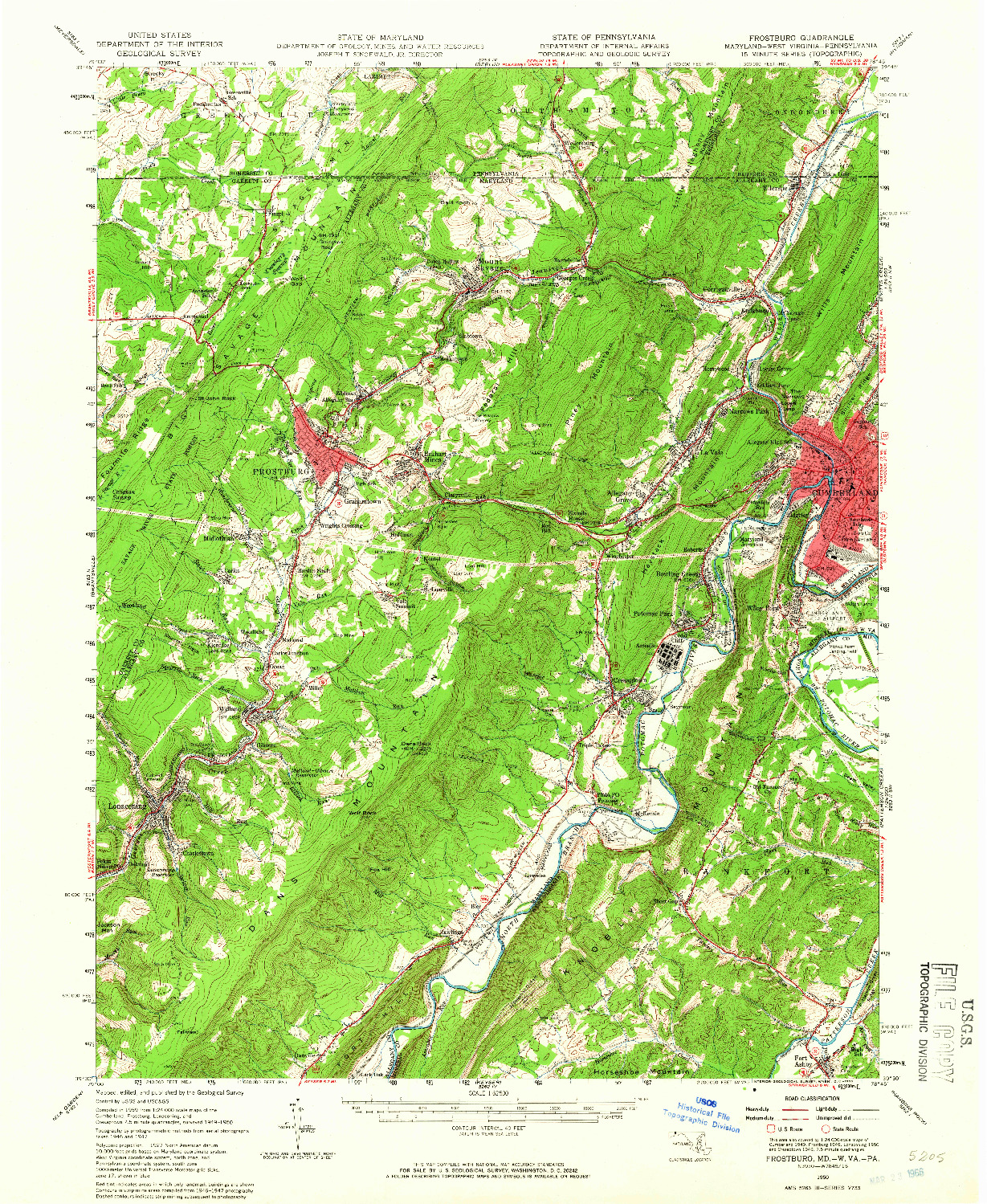 USGS 1:62500-SCALE QUADRANGLE FOR FROSTBURG, MD 1950