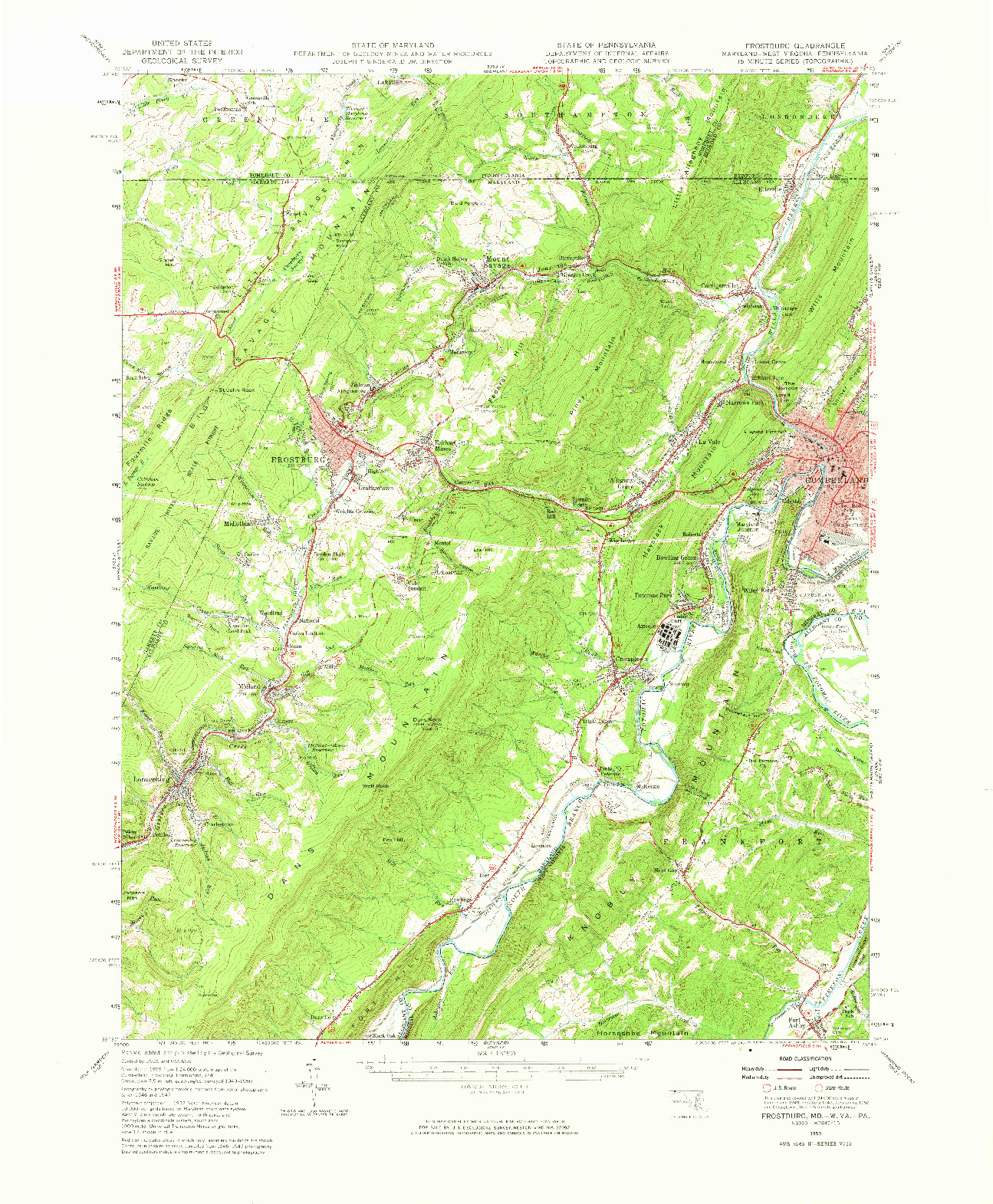 USGS 1:62500-SCALE QUADRANGLE FOR FROSTBURG, MD 1951