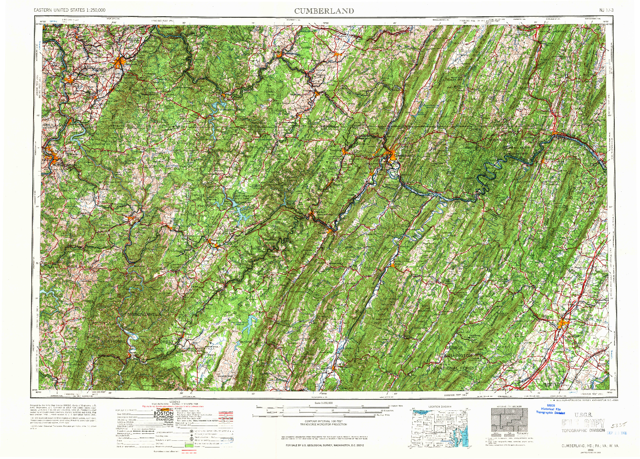 USGS 1:250000-SCALE QUADRANGLE FOR CUMBERLAND, MD 1956