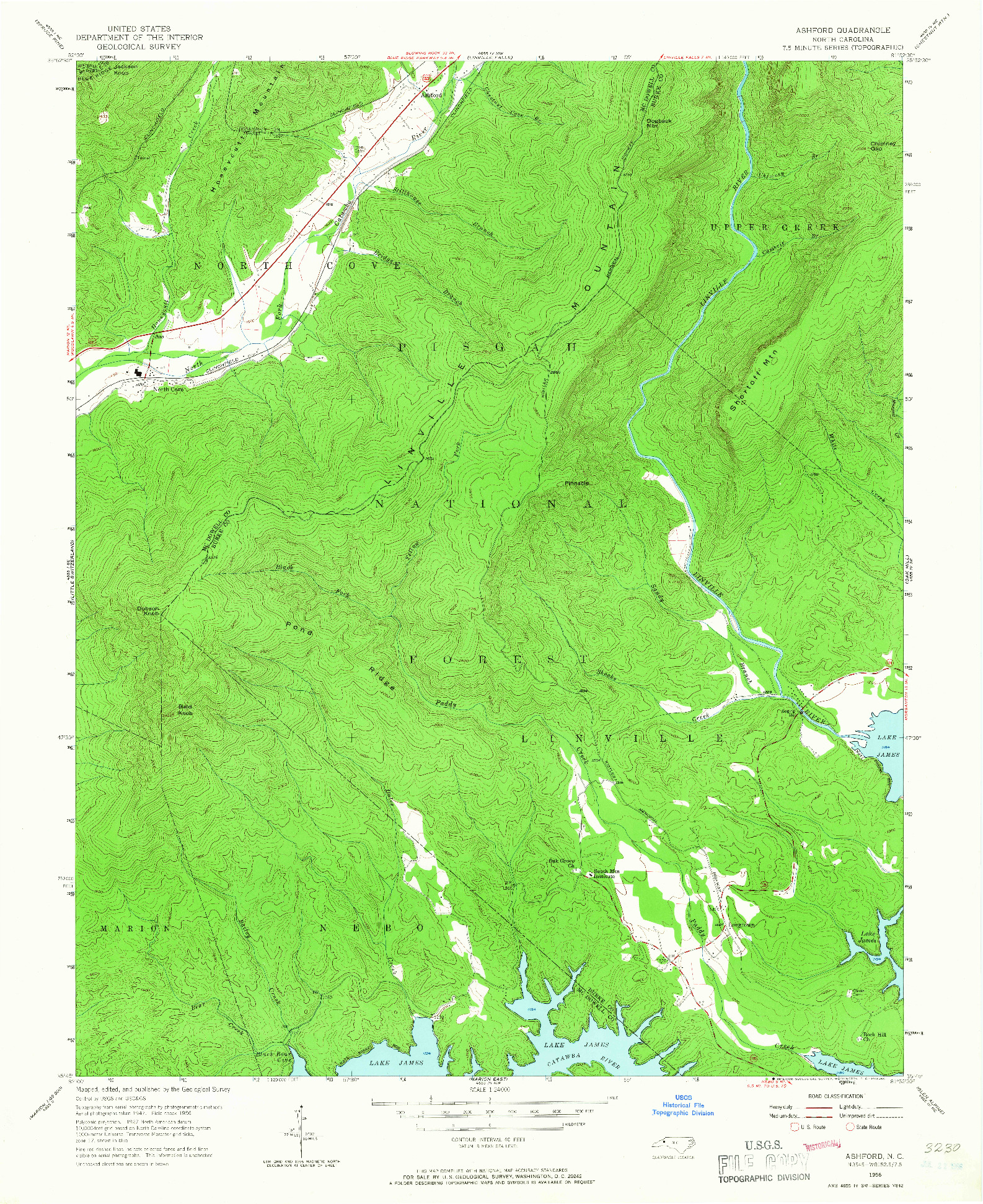 USGS 1:24000-SCALE QUADRANGLE FOR ASHFORD, NC 1956