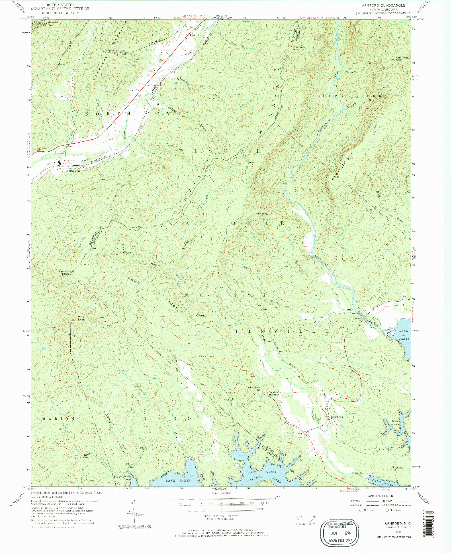 USGS 1:24000-SCALE QUADRANGLE FOR ASHFORD, NC 1956